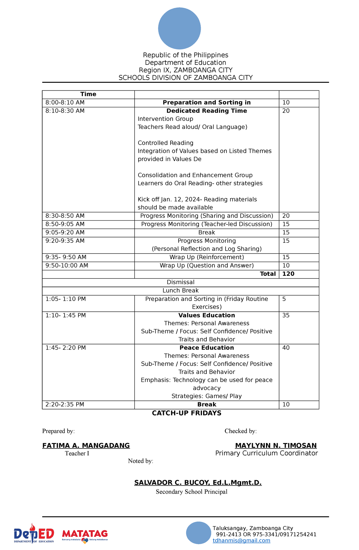 Catch-UP- Fridays- Schedule - Republic of the Philippines Department of ...