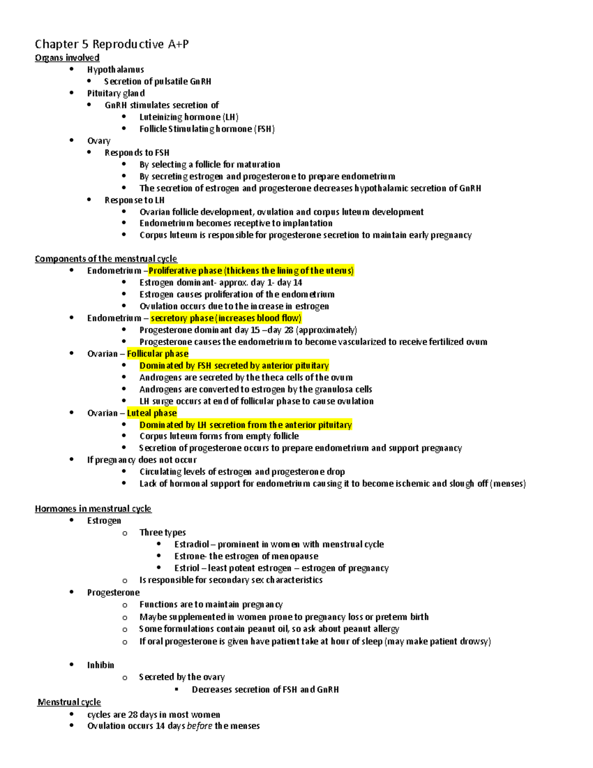 Maternal 1 Exam Chapter 5 Reproductive A+P Organs involved