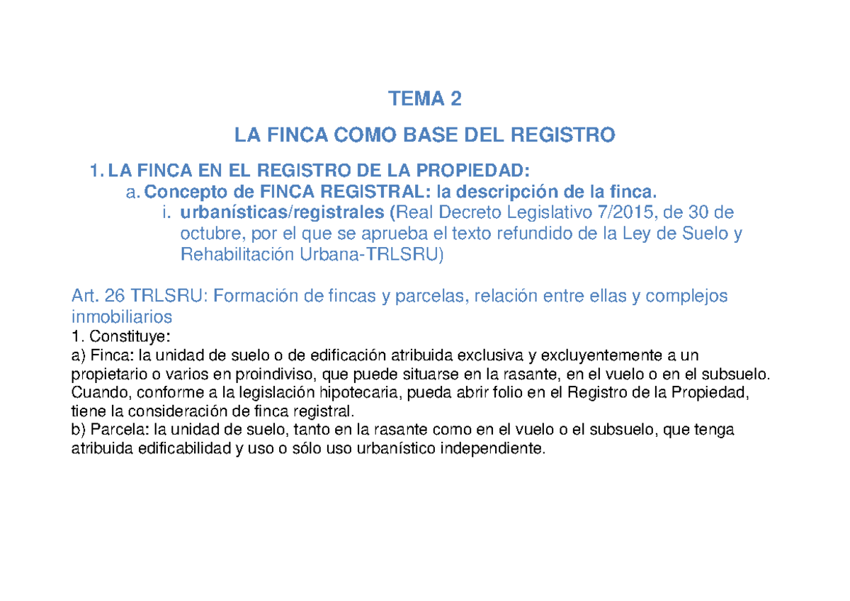 TEMA 2 LA Finca COMO BASE DEL Registro TEMA 2 LA FINCA COMO BASE DEL