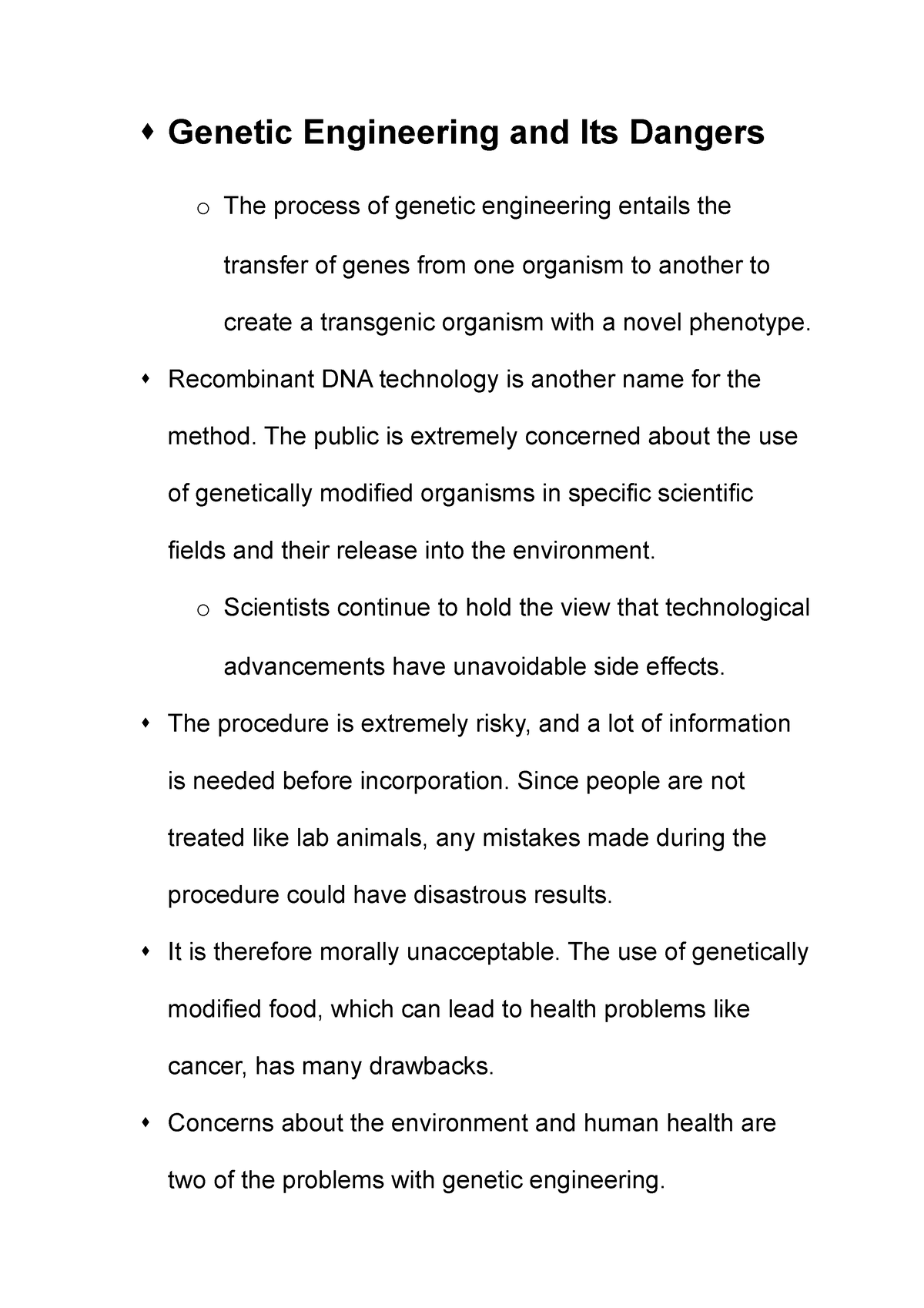 genetic engineering and its dangers essay 350 words
