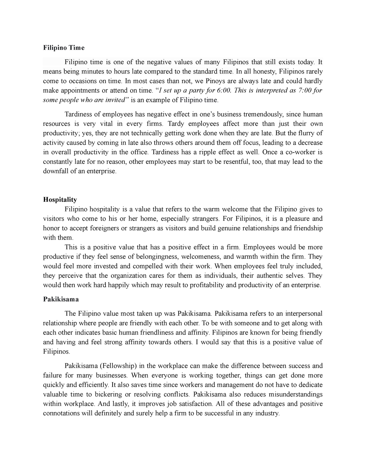 informative essay about filipino time