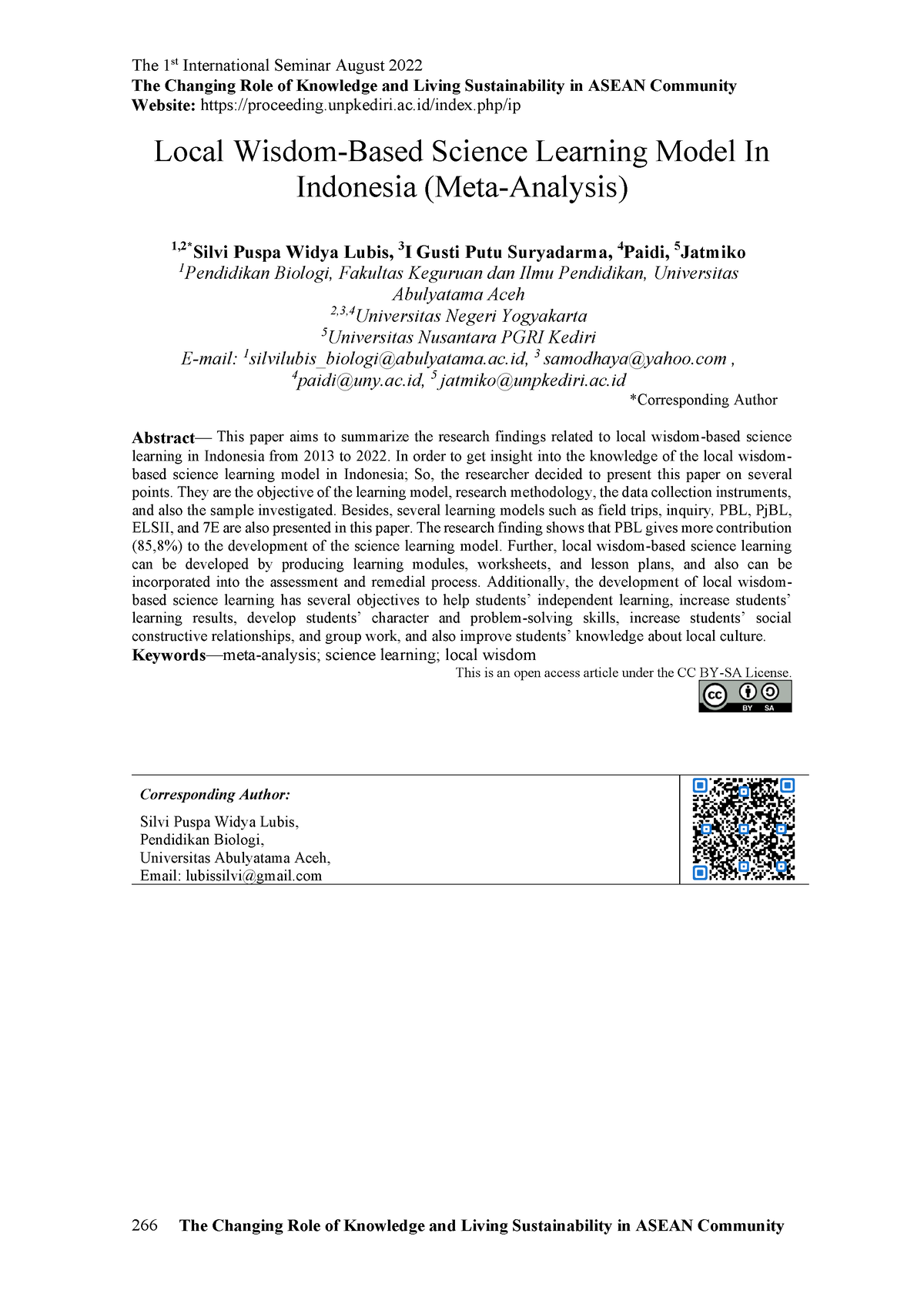 Local Wisdom-Based Science Learning Model In Indonesia (Meta-Analysis ...