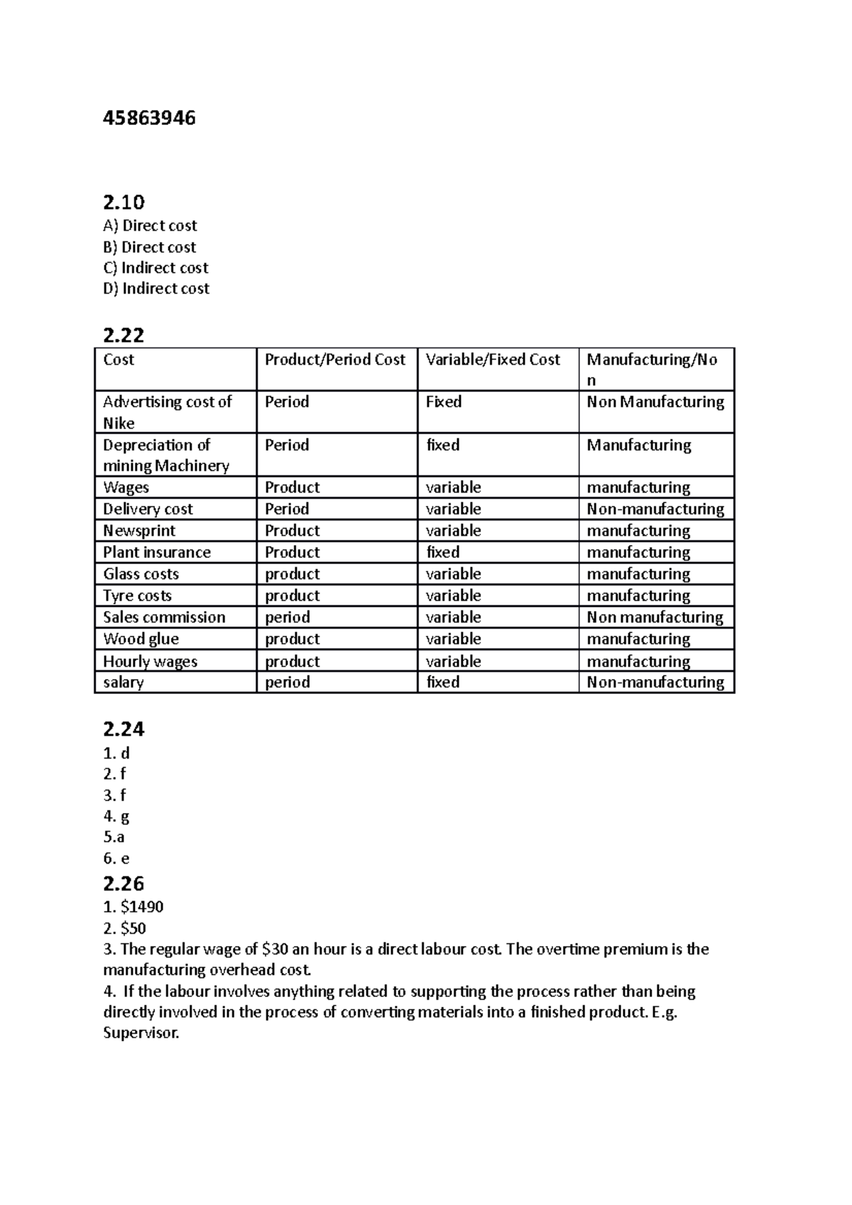 ACCG Homework Week 2 45863946 2 A Direct Cost B Direct Cost C