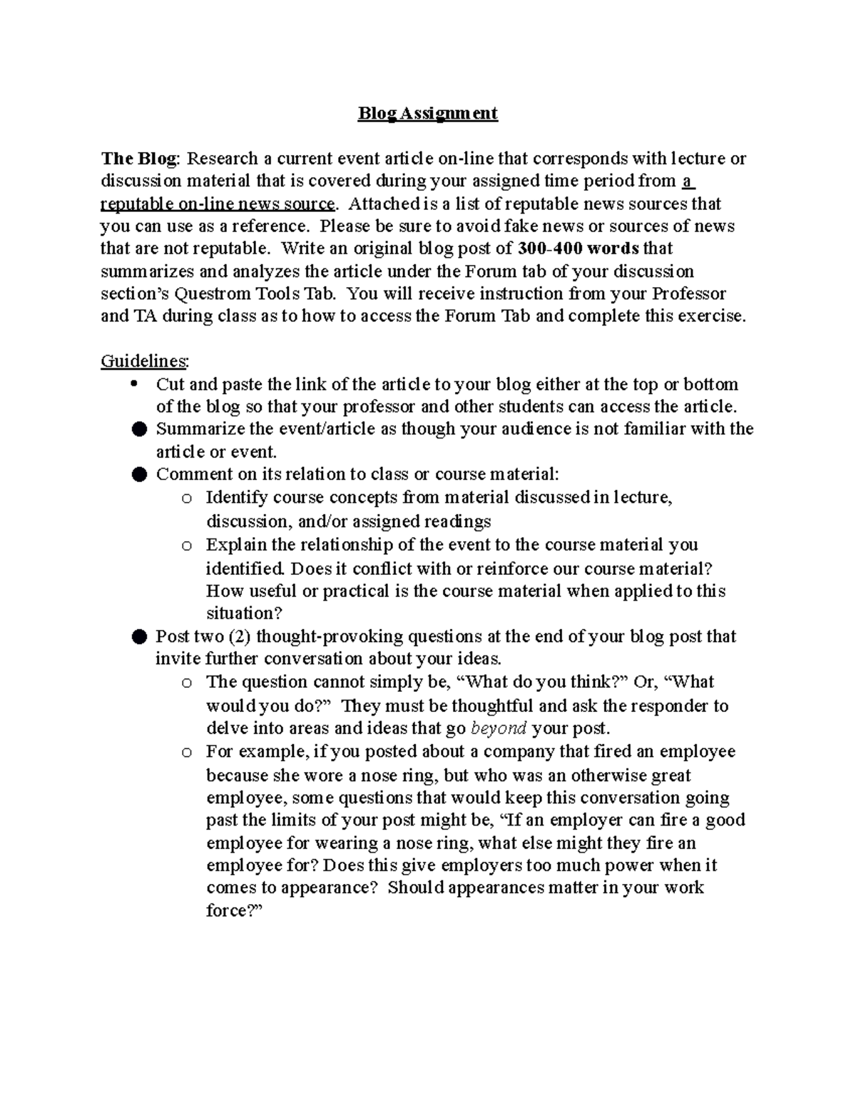 Blog Assignment Fall 2019 - Blog Assignment The Blog: Research a ...