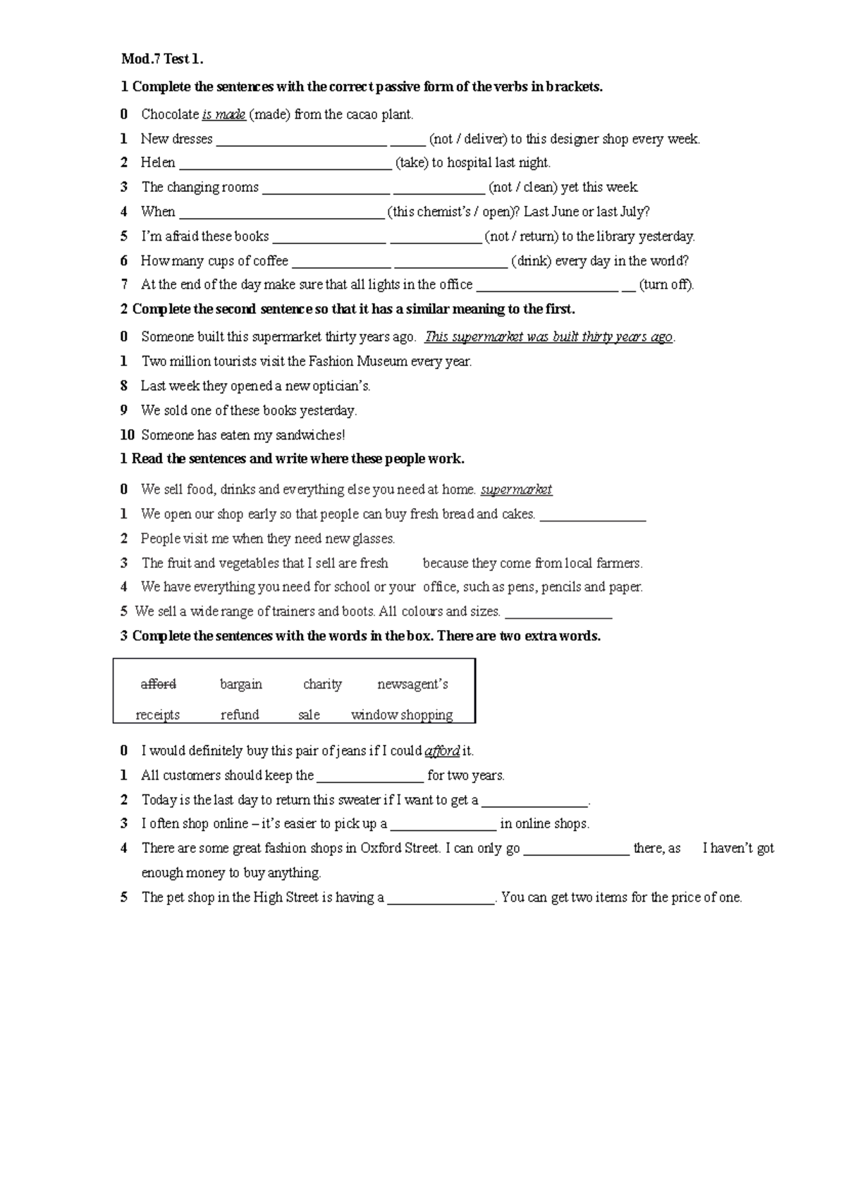 9-а - notes - Mod Test 1. 1 Complete the sentences with the correct ...