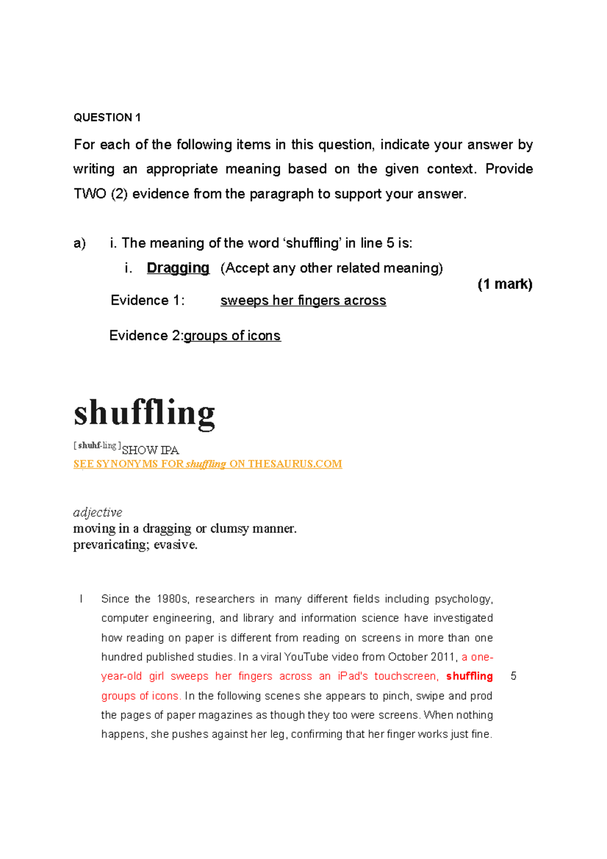 Question 1 elc QUESTION 1 For each of the following items in this