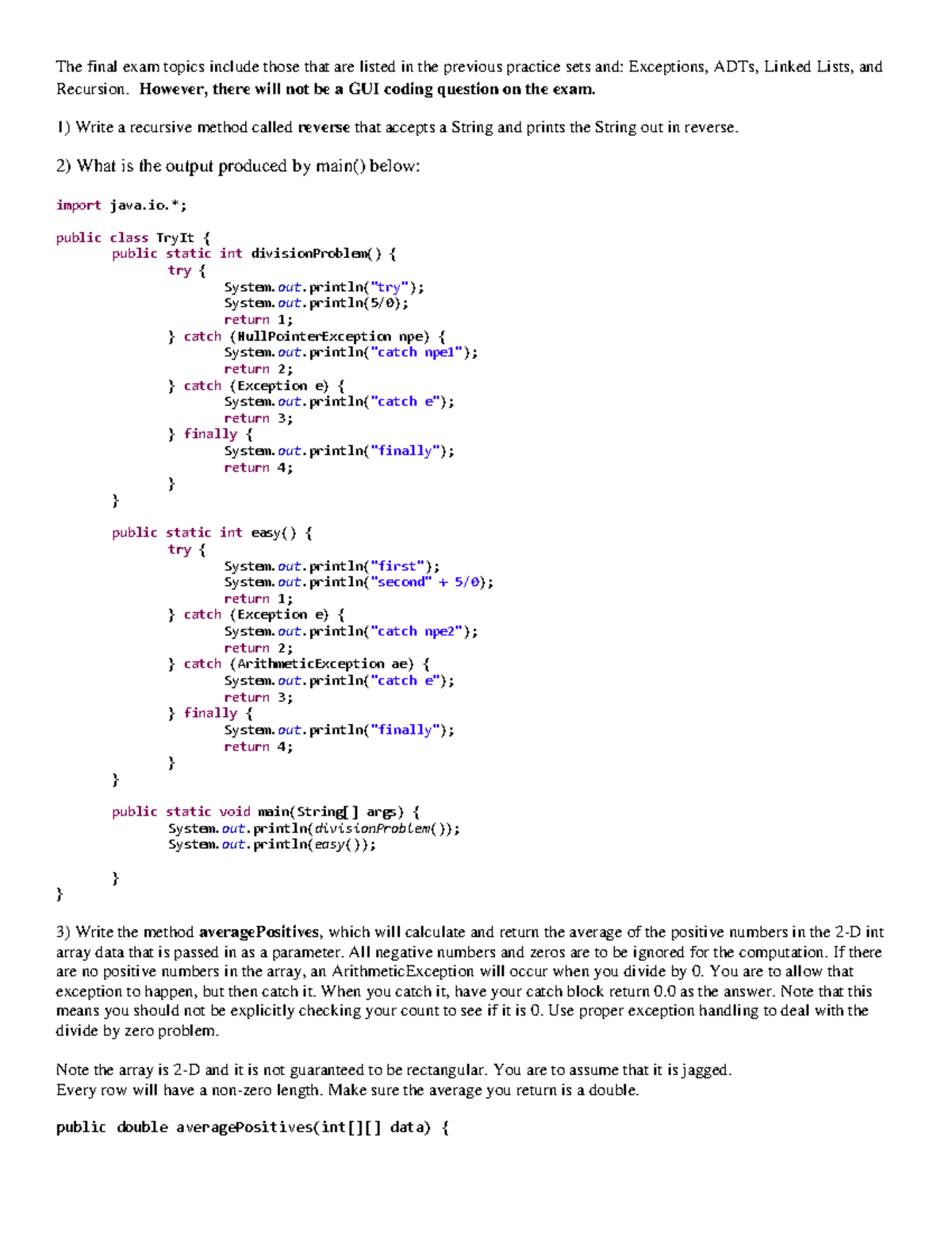 Final Programming Practice Summer 2014 - The Final Exam Topics Include ...