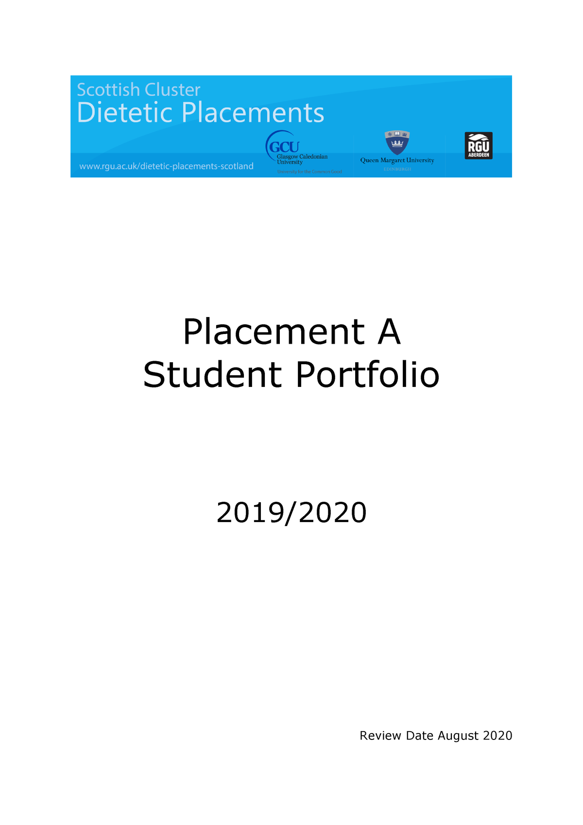 Student Placement Aportfolio 2019 2020 - Placement A Student Portfolio 