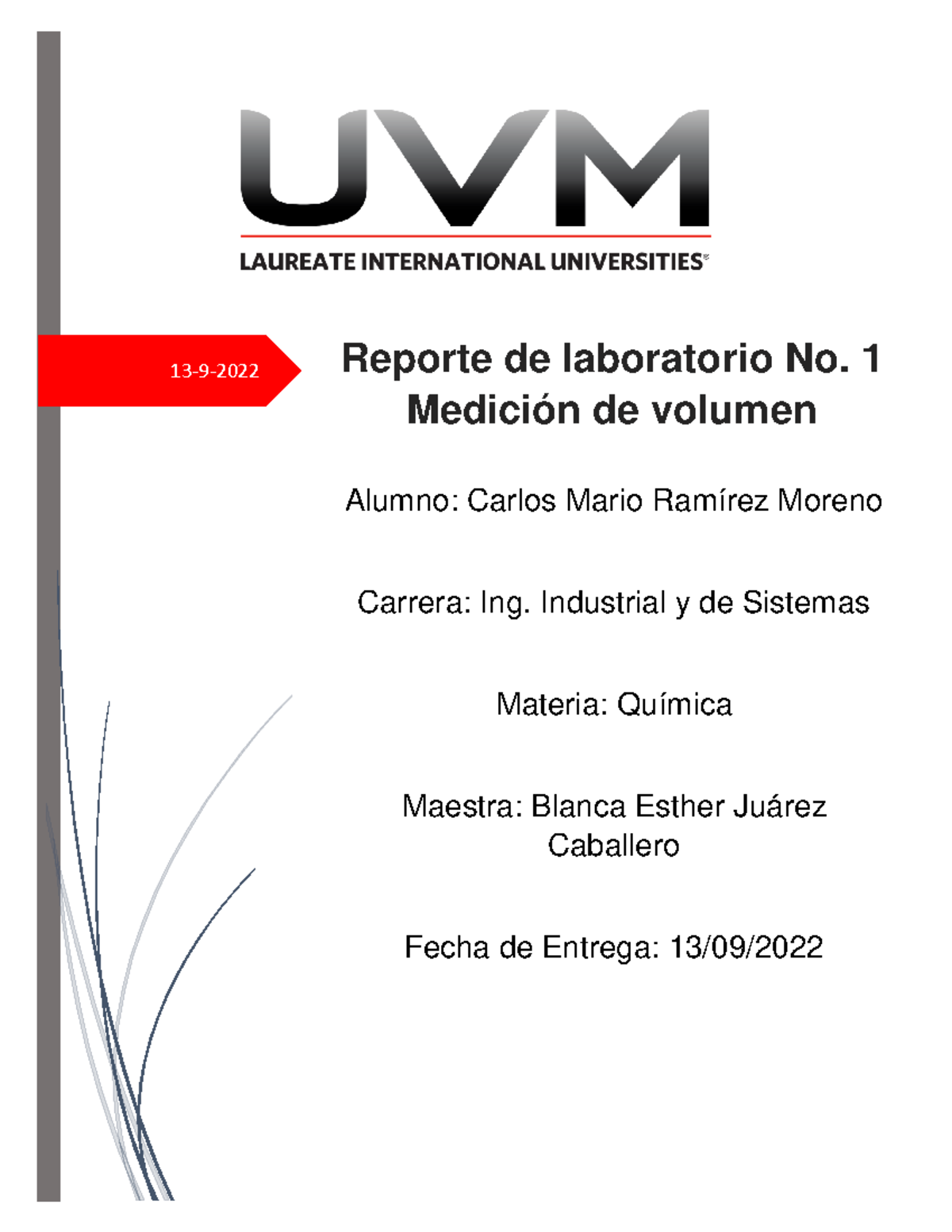 Reporte de laboratorio No. 1 - Medición de volumen CMRM - 13-9- Reporte ...