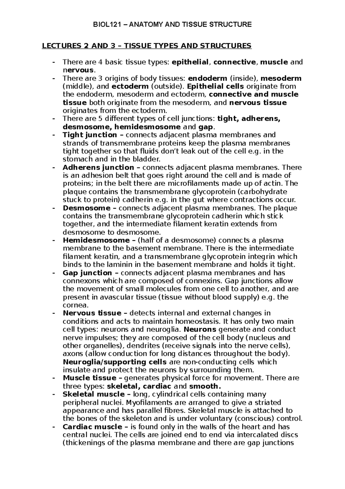 Lectures 2 And 3 Tissue Types And Structures Biol121 Anatomy And