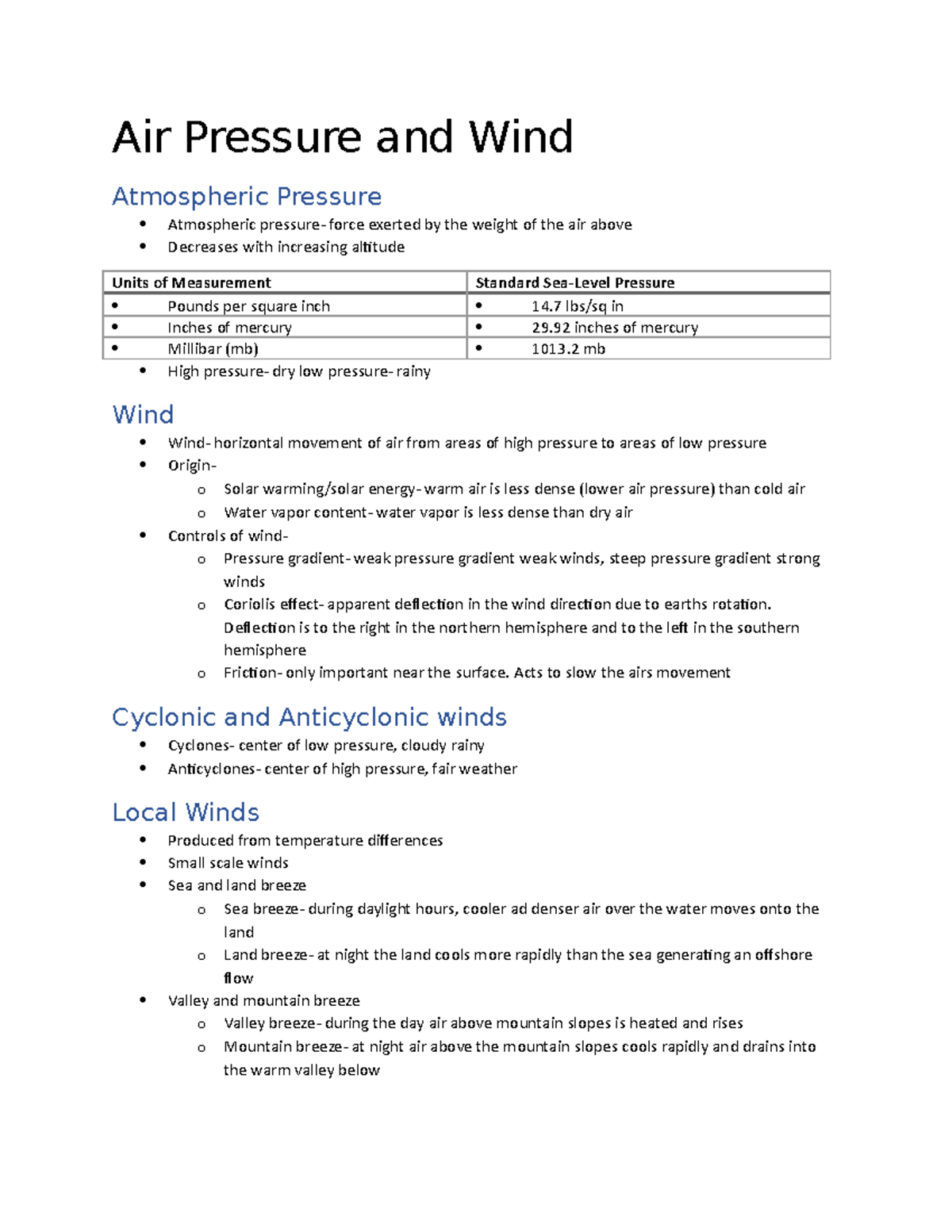 Air Pressure and Wind - Air Pressure and Wind Atmospheric Pressure ...