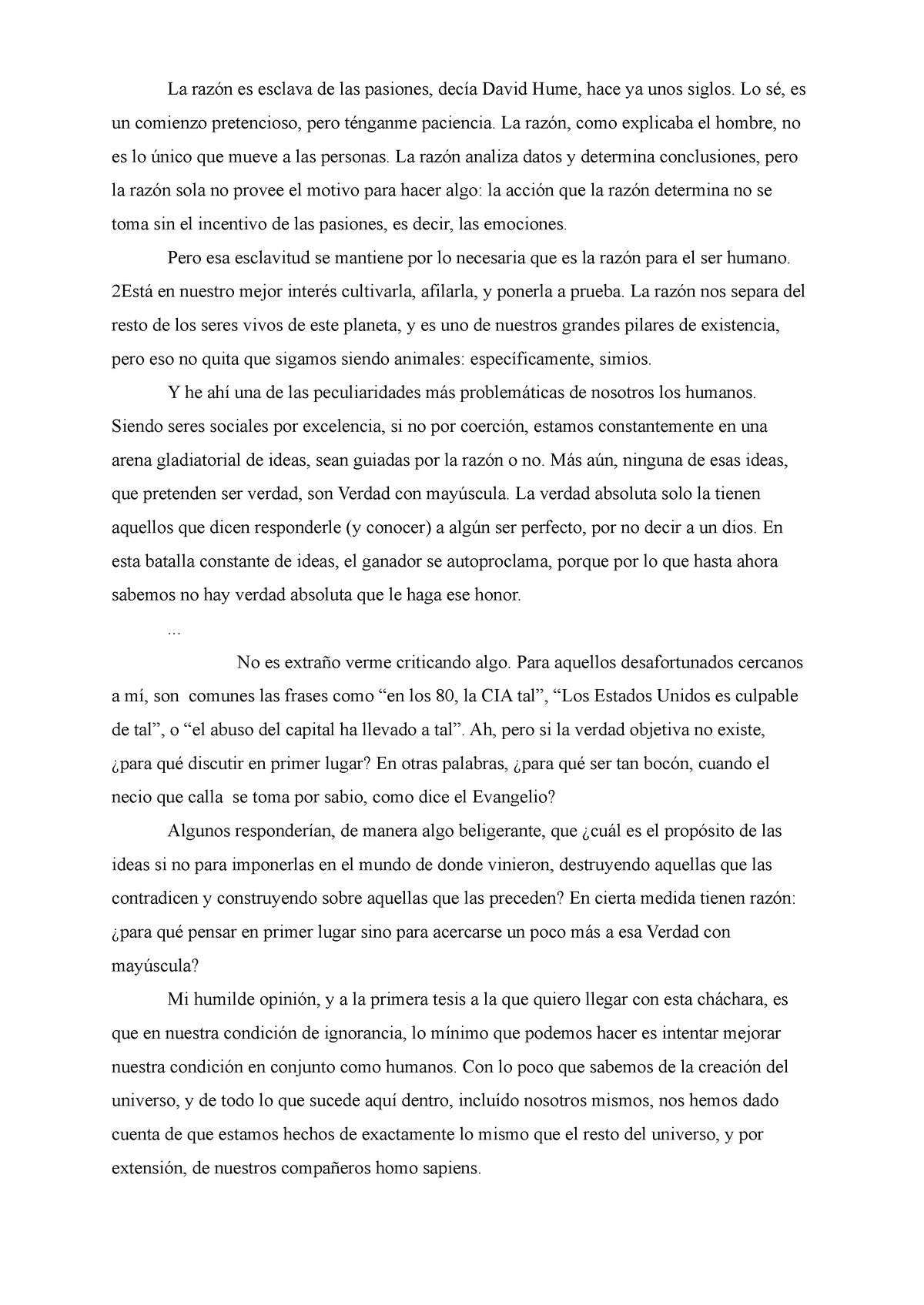 Speech Essay Example La Razón Es Esclava De Las Pasiones Decía David