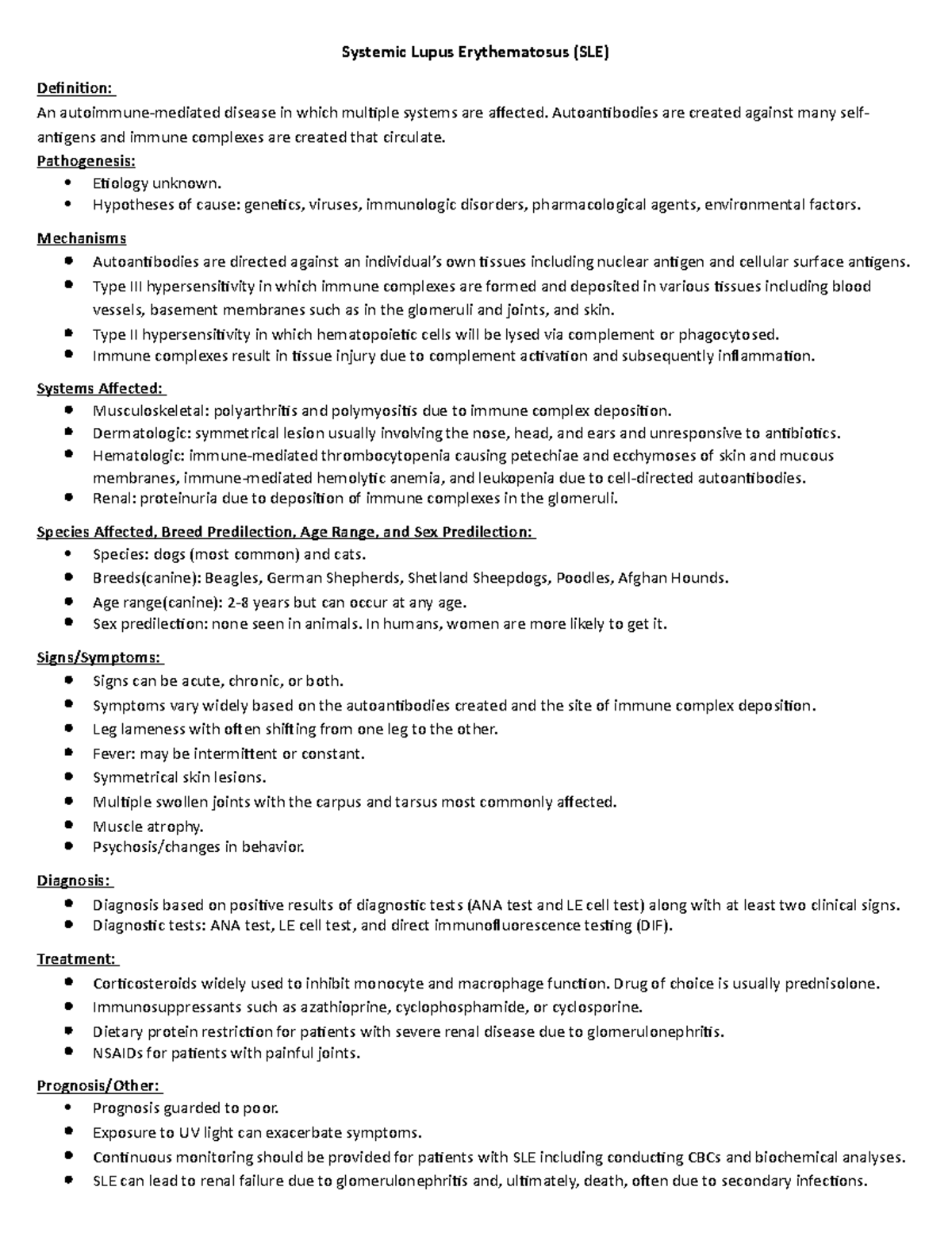 SLE outline - Systemic Lupus Erythematosus (SLE) Definition: An ...