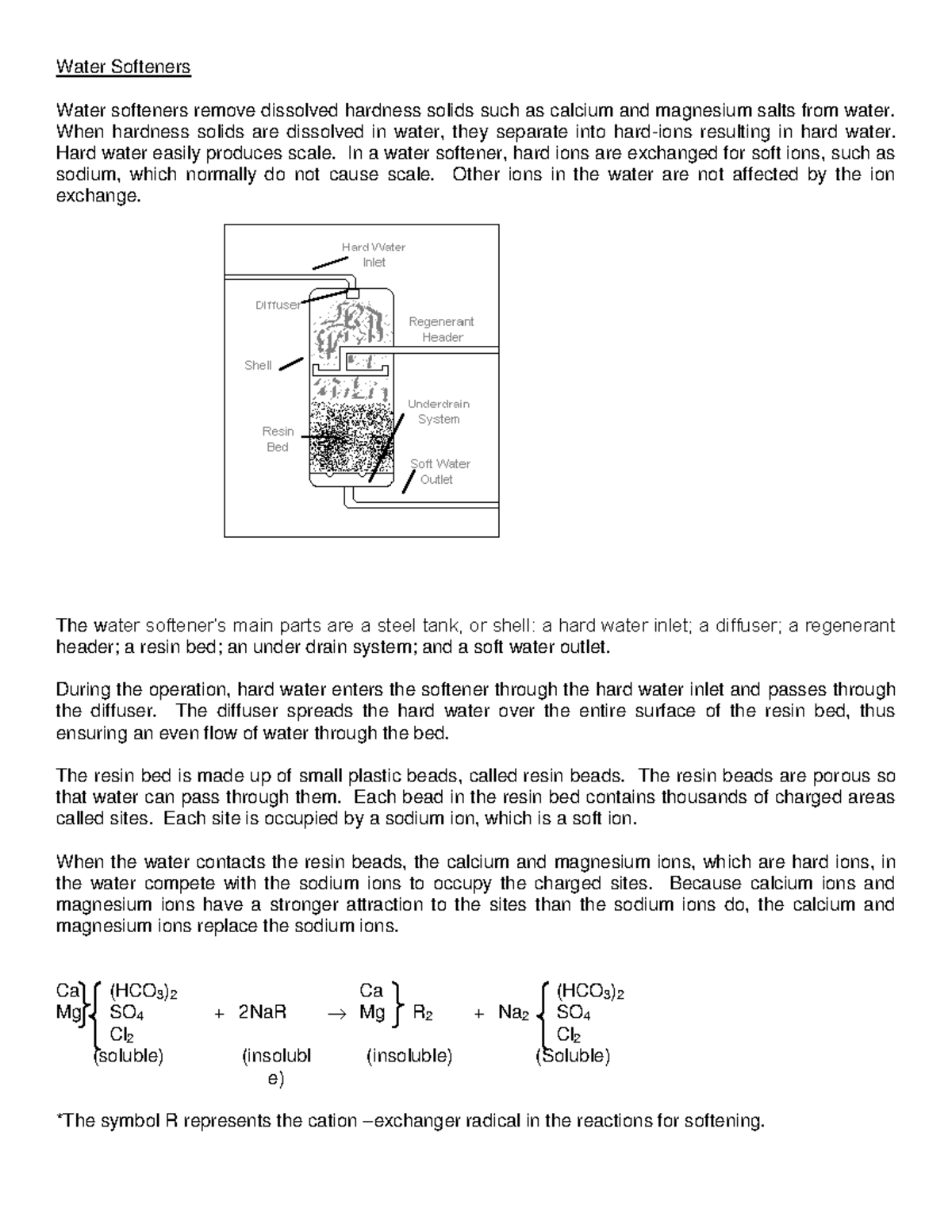 Water Treatment Notes from Video Water Softeners Water softeners