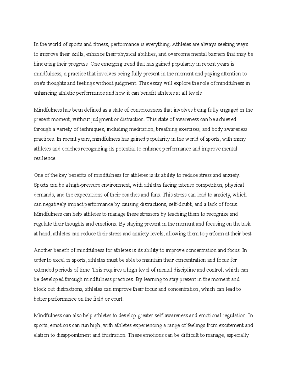 Title The Role of Mindfulness in Enhancing Athletic Performance - In ...