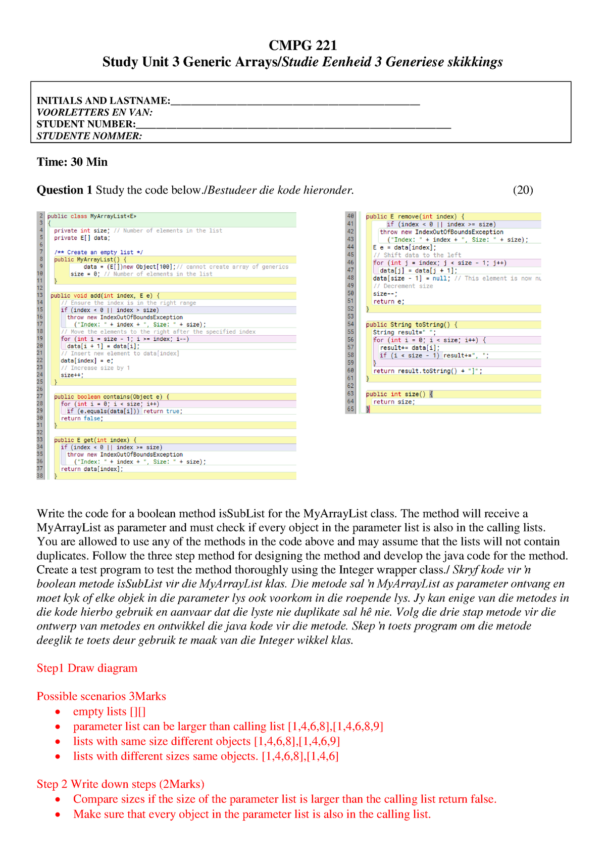 Class Test 4 G2 Memo - CMPG 221 Study Unit 3 Generic Arrays/Studie ...