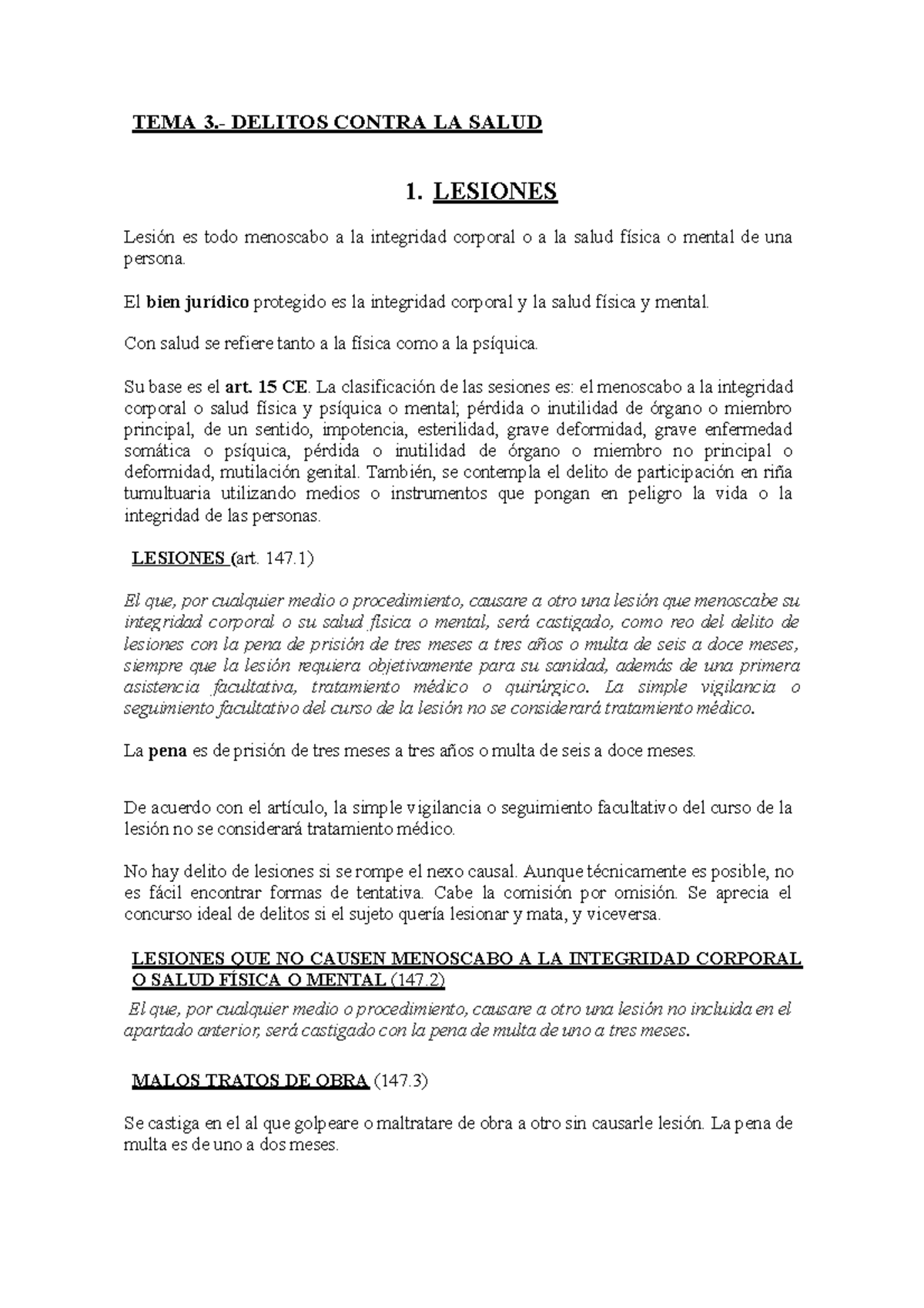 TEMA 3 Delitos Contra LA Salud - TEMA 3.- DELITOS CONTRA LA SALUD 1 ...