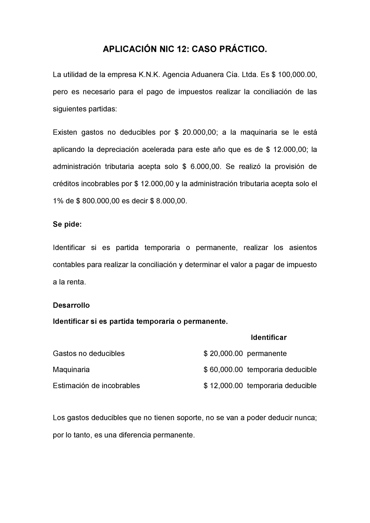 Caso Práctico Nic 12 Impuesto A Las Ganancias AplicaciÓn Nic 12 Caso PrÁctico La Utilidad De 5994