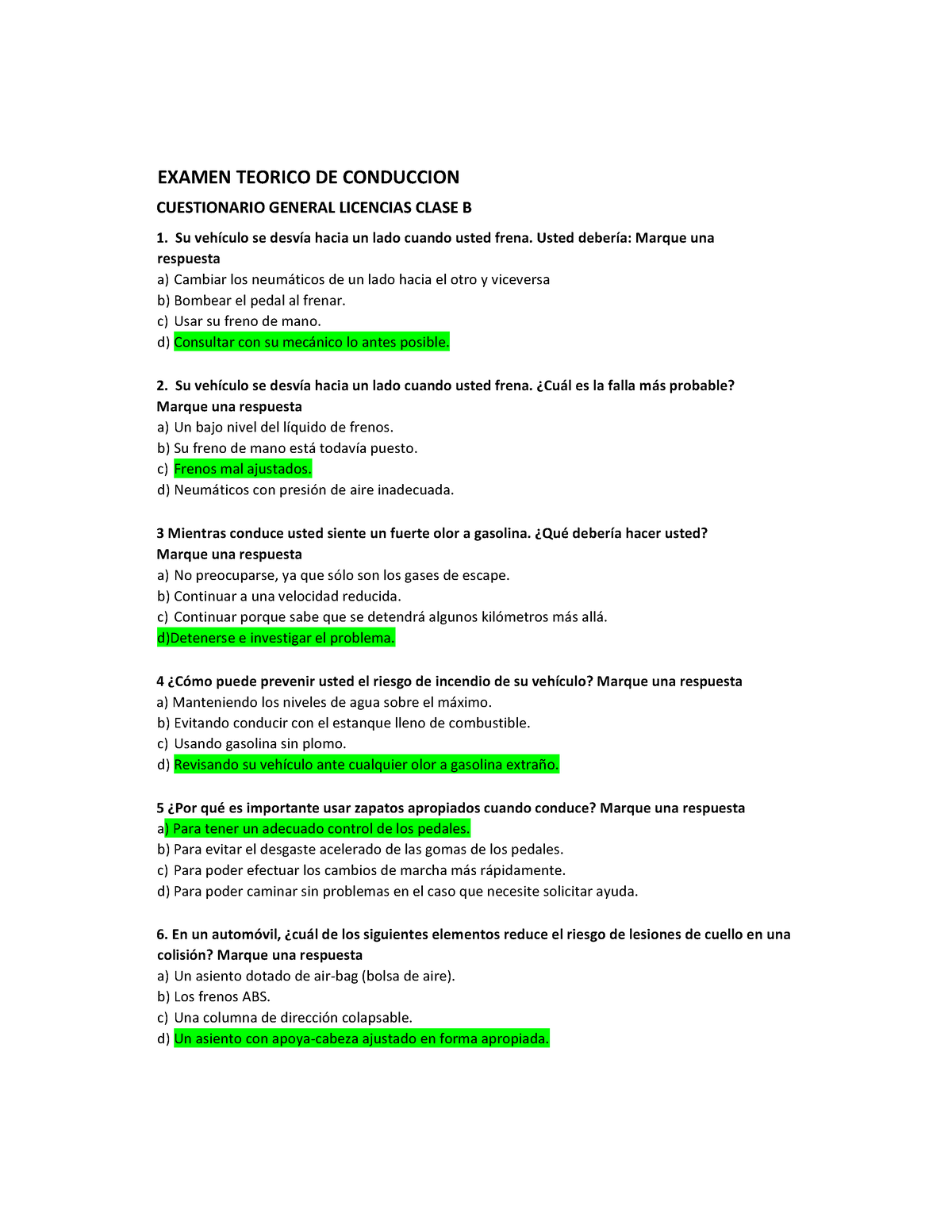 Cuestionario Clase B - DFGFH - EXAMEN TEORICO DE CONDUCCION ...