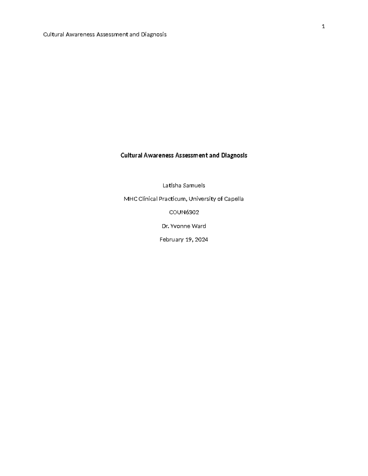 DSM - DSM Essay - Cultural Awareness Assessment and Diagnosis Cultural ...