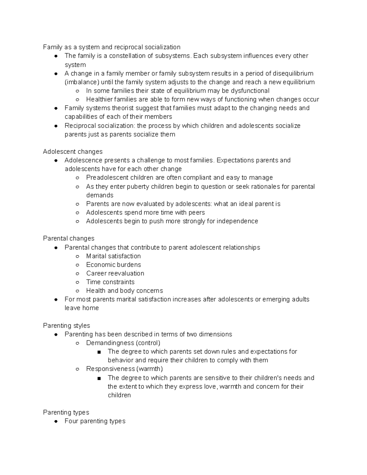 Ch. 8 families notes - Family as a system and reciprocal socialization ...