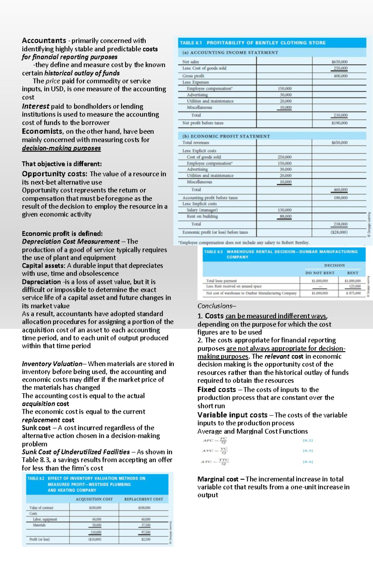 Cost Analysis of manegerial economics - Hospitality Management - Studocu