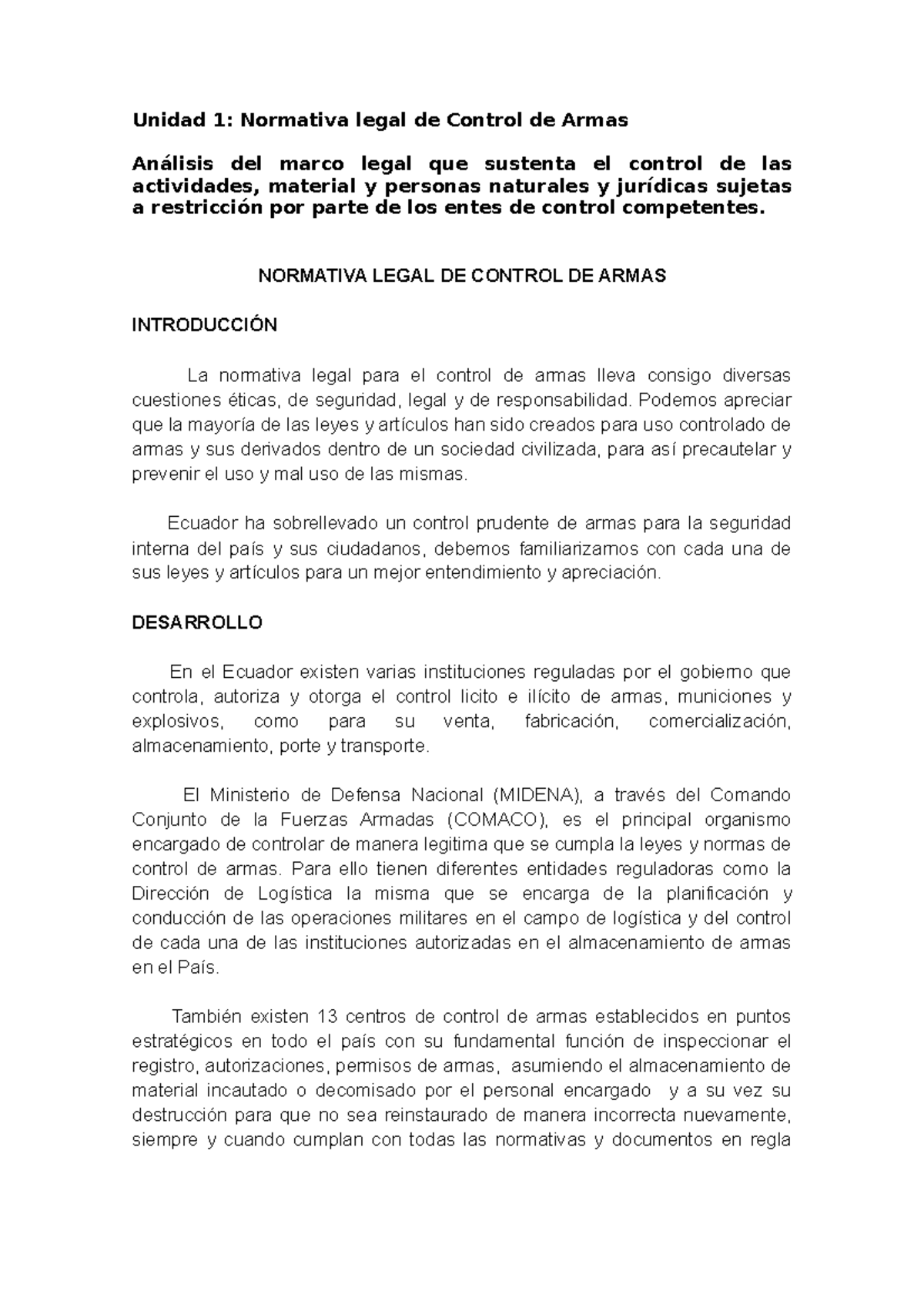 Ensayo Normativa Legal Unidad 1 Normativa legal de Control de Armas Análisis del marco legal