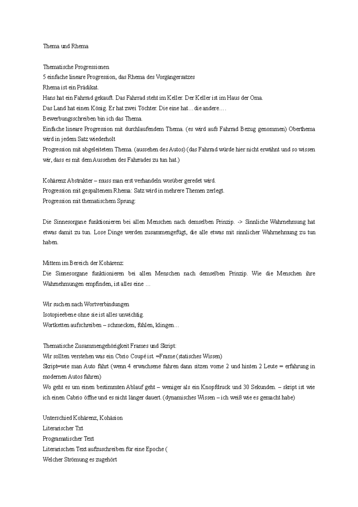 Mitschrift Textlinguistik - Thema und Rhema Thematische Progressionen 5 ...