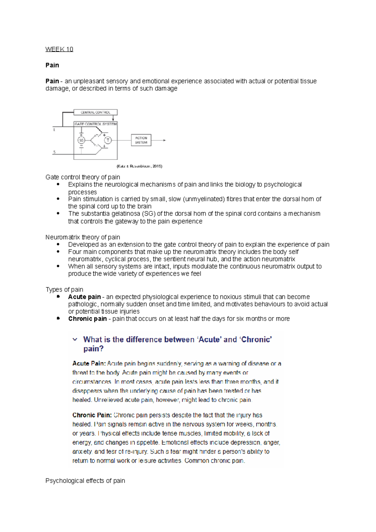 PHE1IDH WEEK 10 - week 10 notes - WEEK 10 Pain Pain - an unpleasant ...