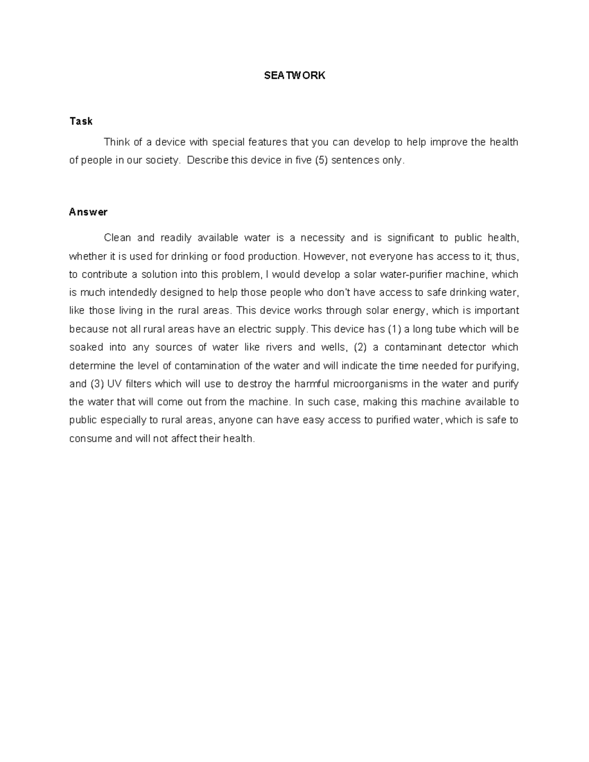 Device with special features - Describe this device in five (5 ...