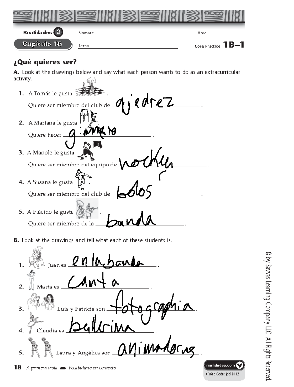 Sp 3 Ch 1B Core Pp 18-21 - Spanish Notes - Fecha Core Practice 1B– © By ...