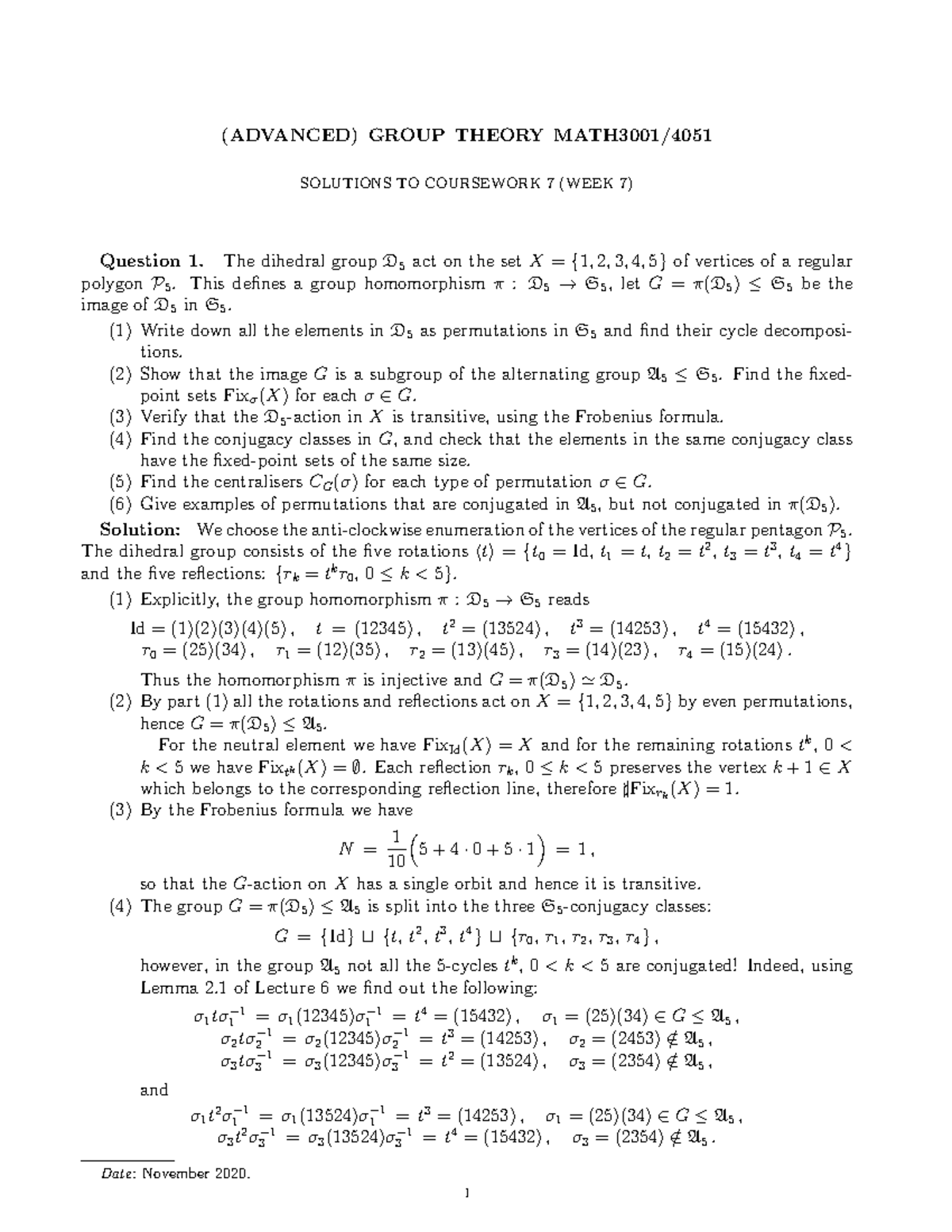 Questions and solutions to the 7th group theory assignment (MSc-level ...