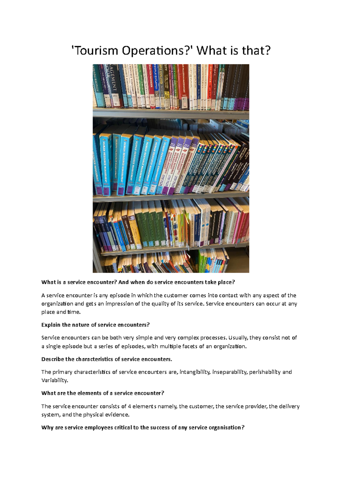 Dilemma 1 - .... - 'Tourism Operations?' What is that? What is a ...