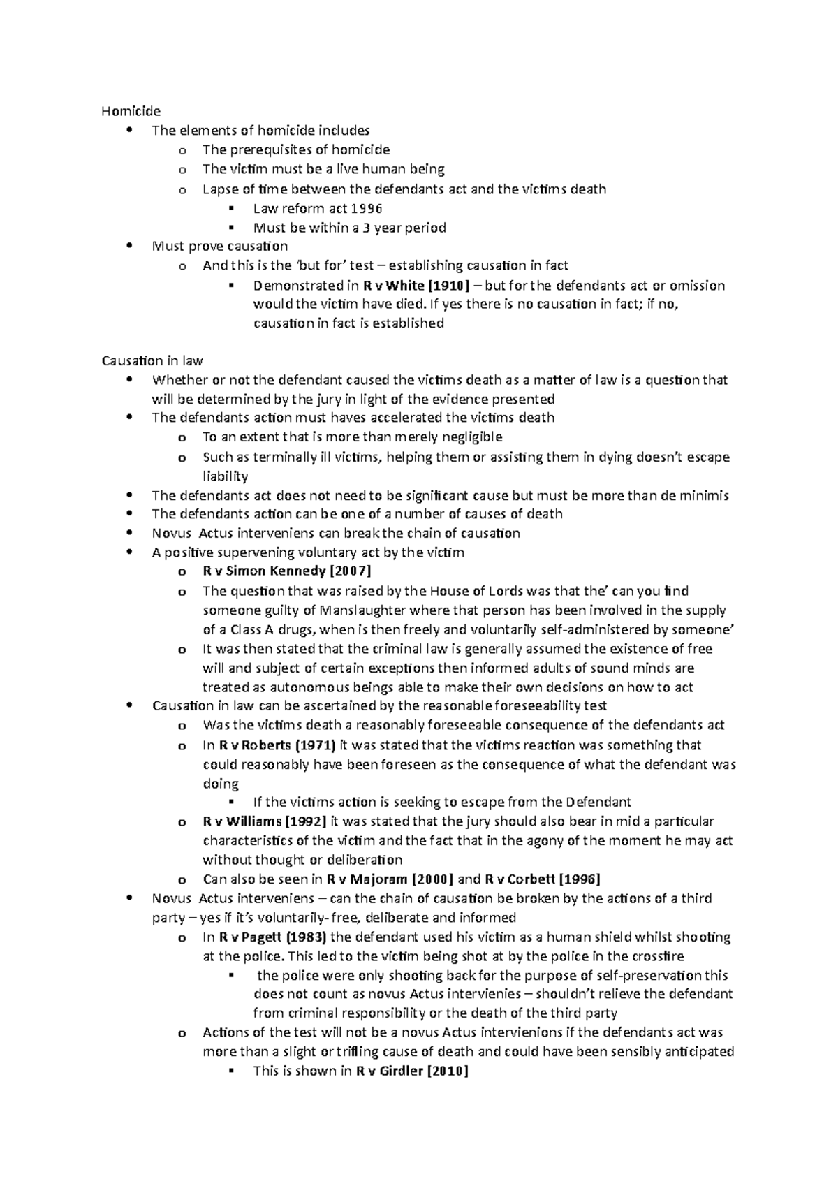 Murder and Homicide - Criminal law notes - Homicide The elements of ...