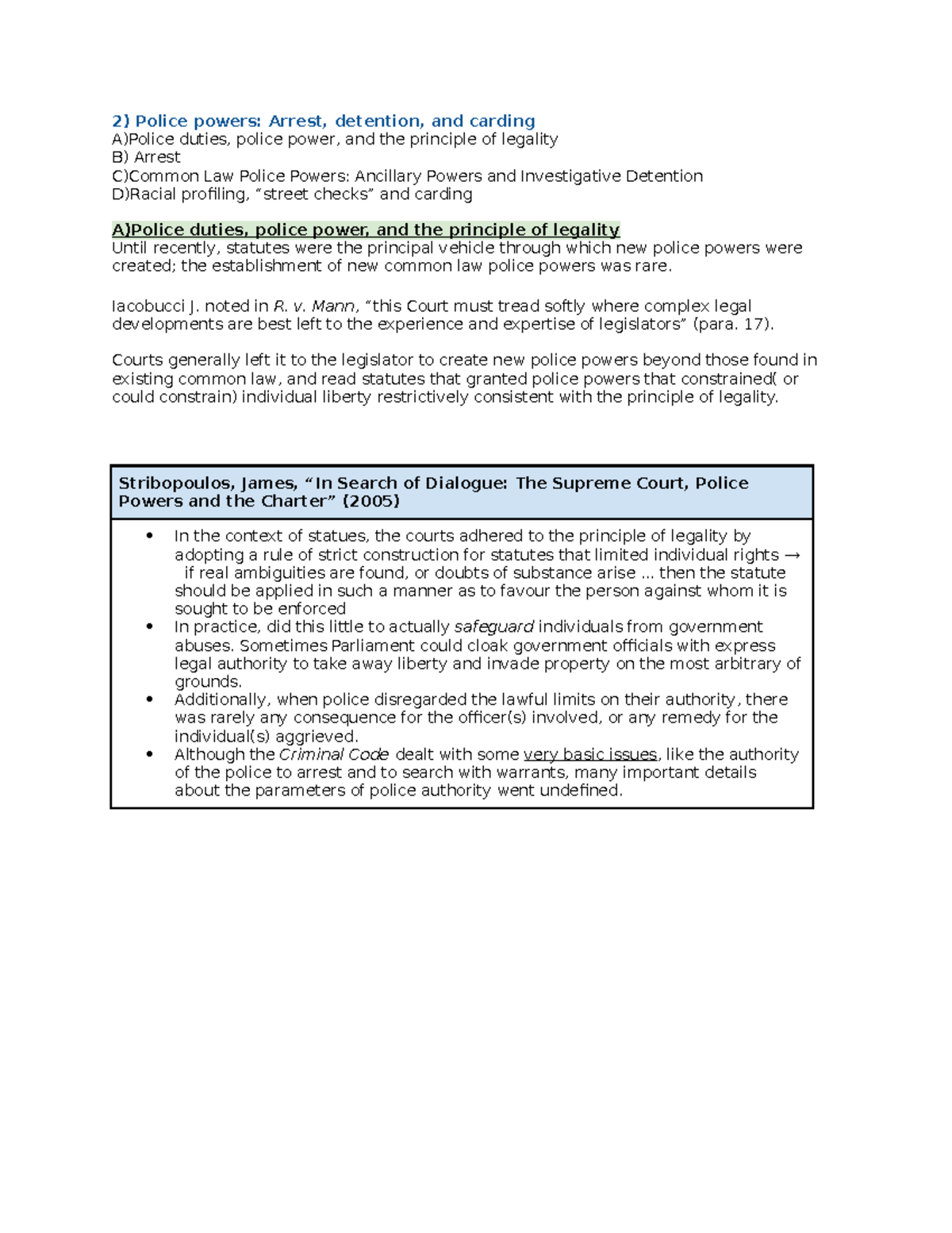 Notes 2 - Police powers: Arrest, detention, and carding A)Police duties ...