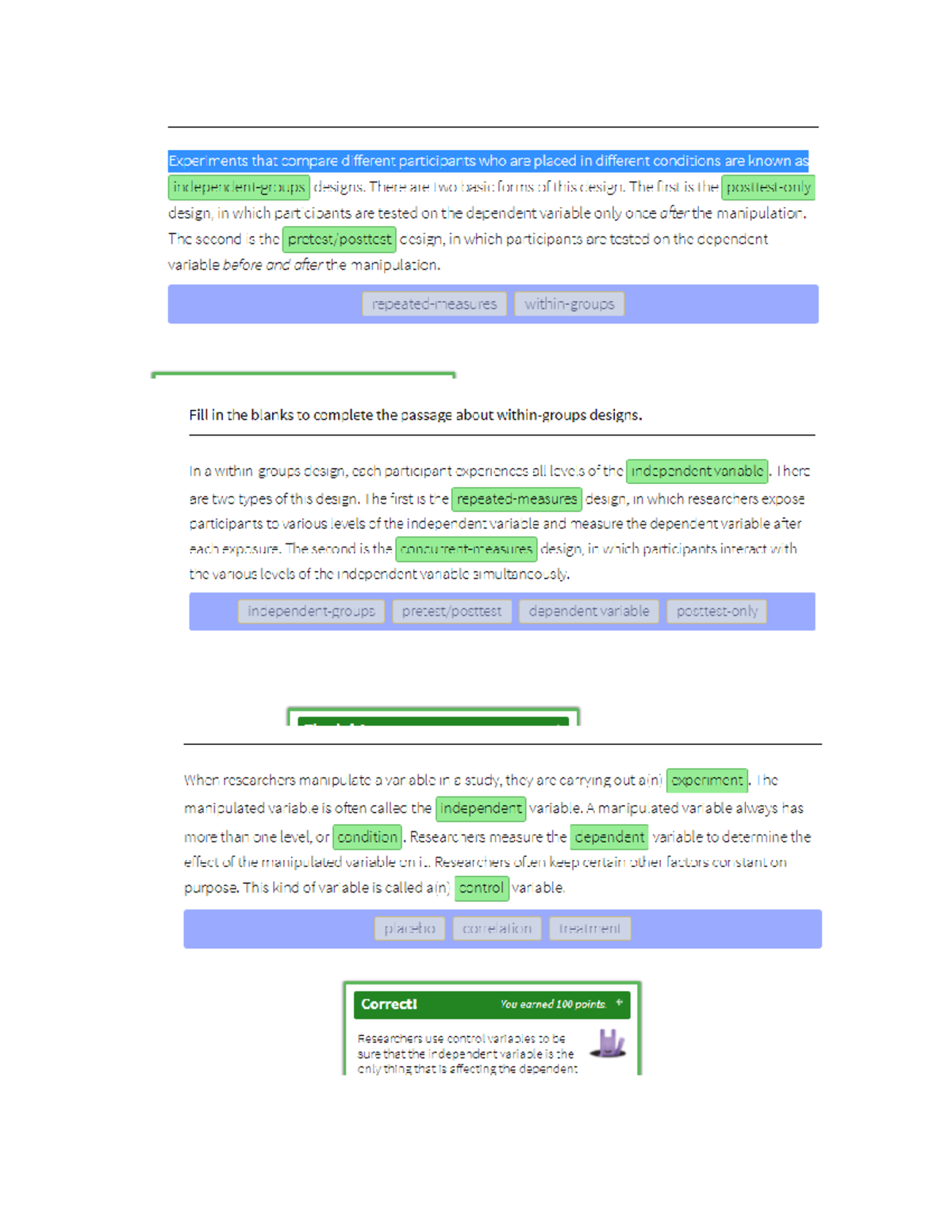 In Quizitive Chapter 10 Introduction to Simple Experiments - PSY 3213 ...