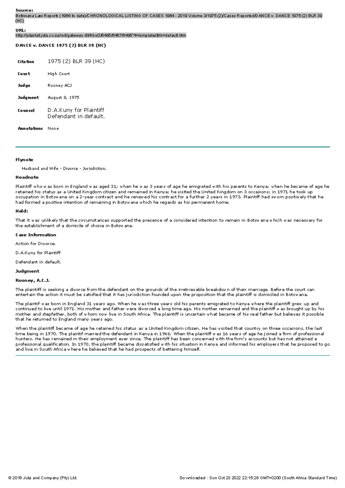 Dance v Case Source Botswana Law Reports (1964 to date