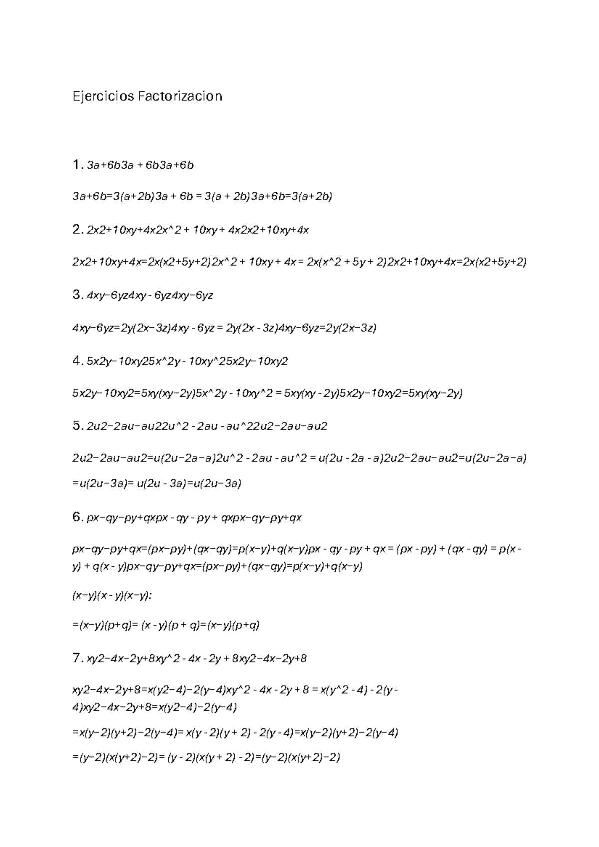 Factorizacion - ejercicios - Ejercicios Factorizacion 1. 3a+6b3a + 6b3a ...