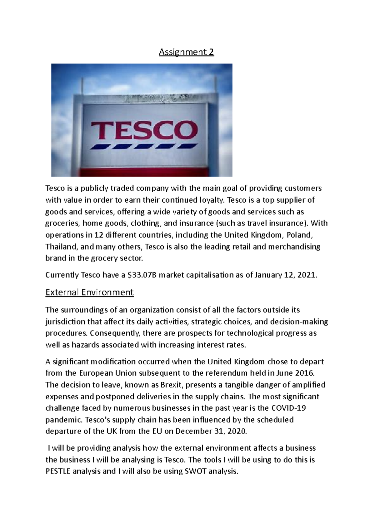 exploring business assignment 2 tesco