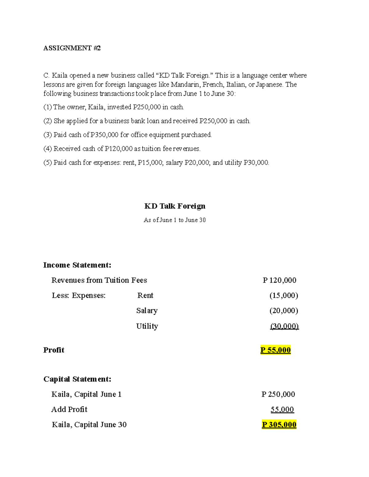 Assignment Practice Material In Analyzing Business Transactions Assignment C Kaila