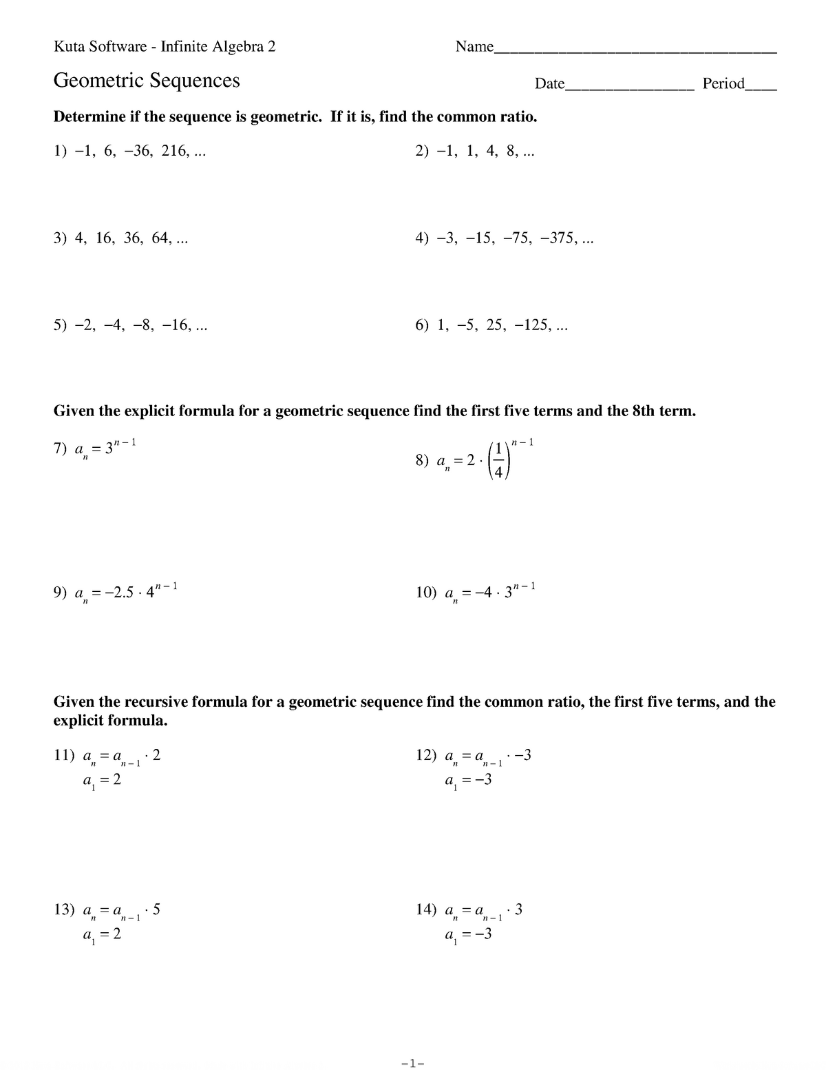 Geometric Sequences - hi hello Applied Mathematics In Business With Regard To Arithmetic Sequence Worksheet Algebra 1