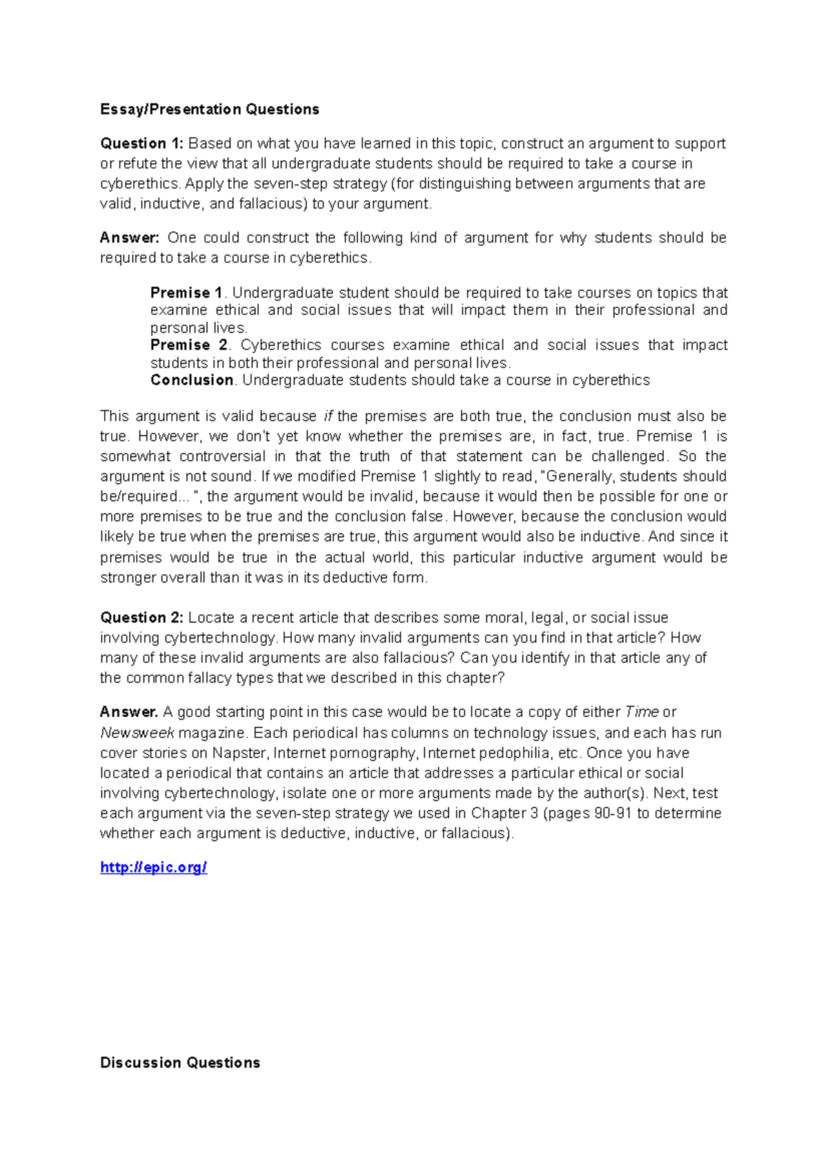 Tutorial 6 Answers - Essay/Presentation Questions Question 1: Based on ...