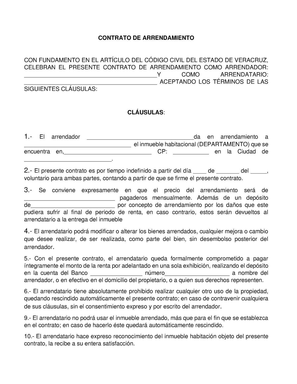Contrato DE Errendamiento - CONTRATO DE ARRENDAMIENTO CON FUNDAMENTO EN ...