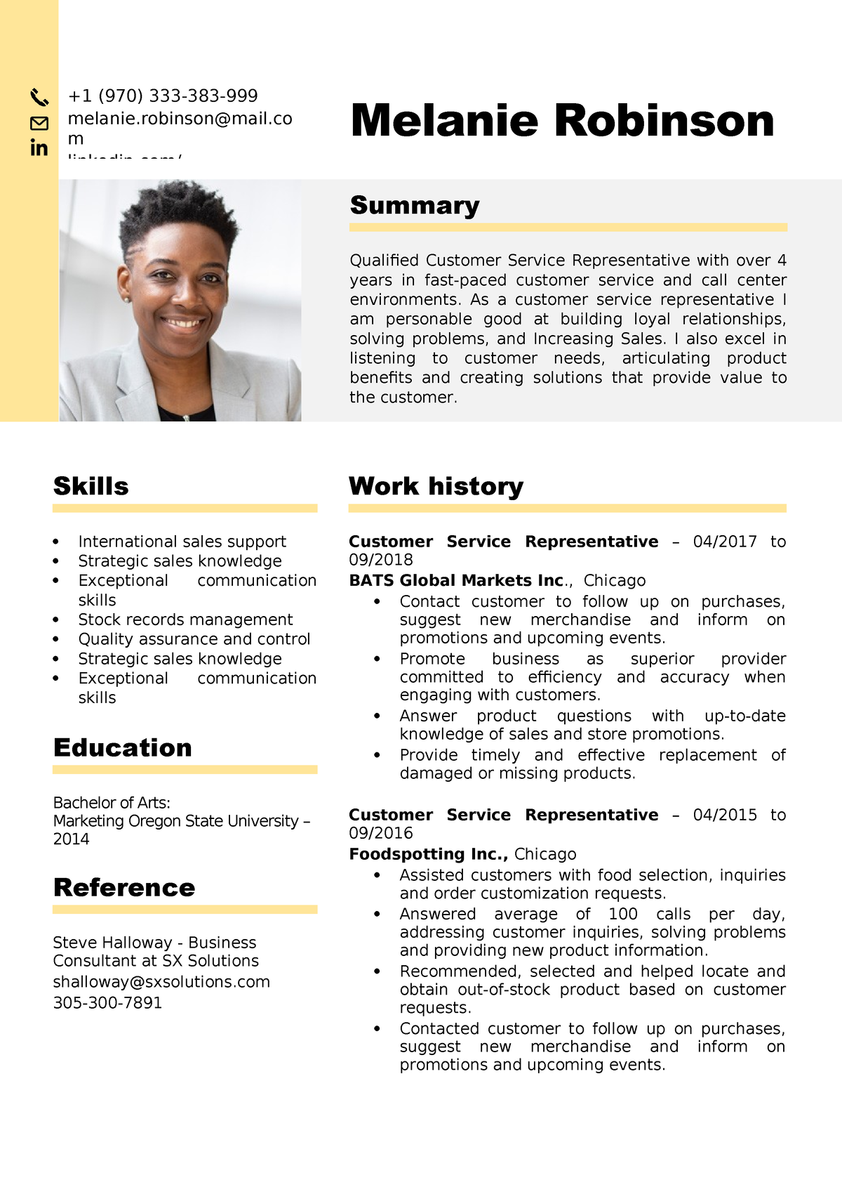 CV Template 0019 - notes - Melanie Robinson +1 (970) 333-383- melanie ...