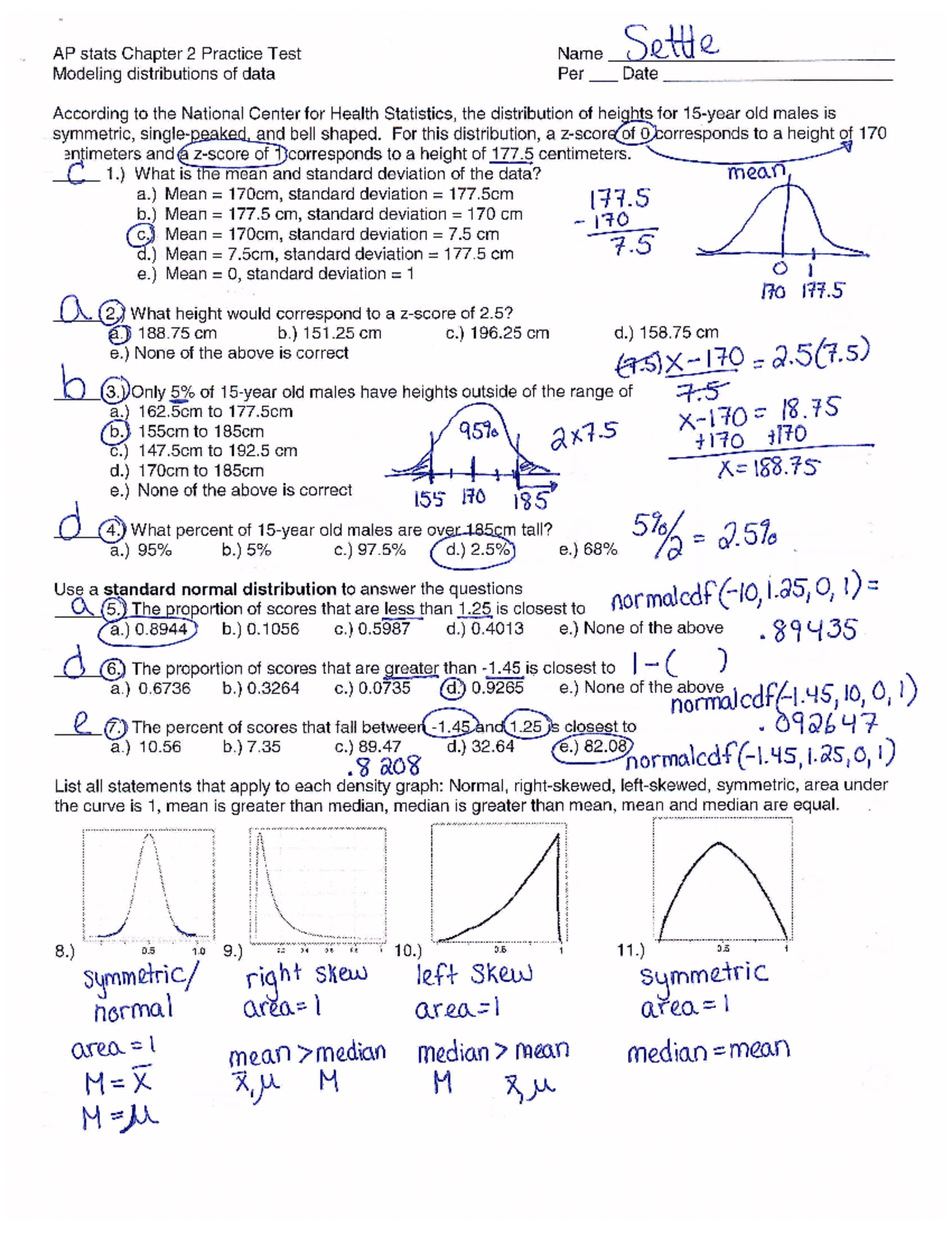 AP Stats Ch 2 Practice Test Ans - AP stats Chapter 2 Practice Test Name ...