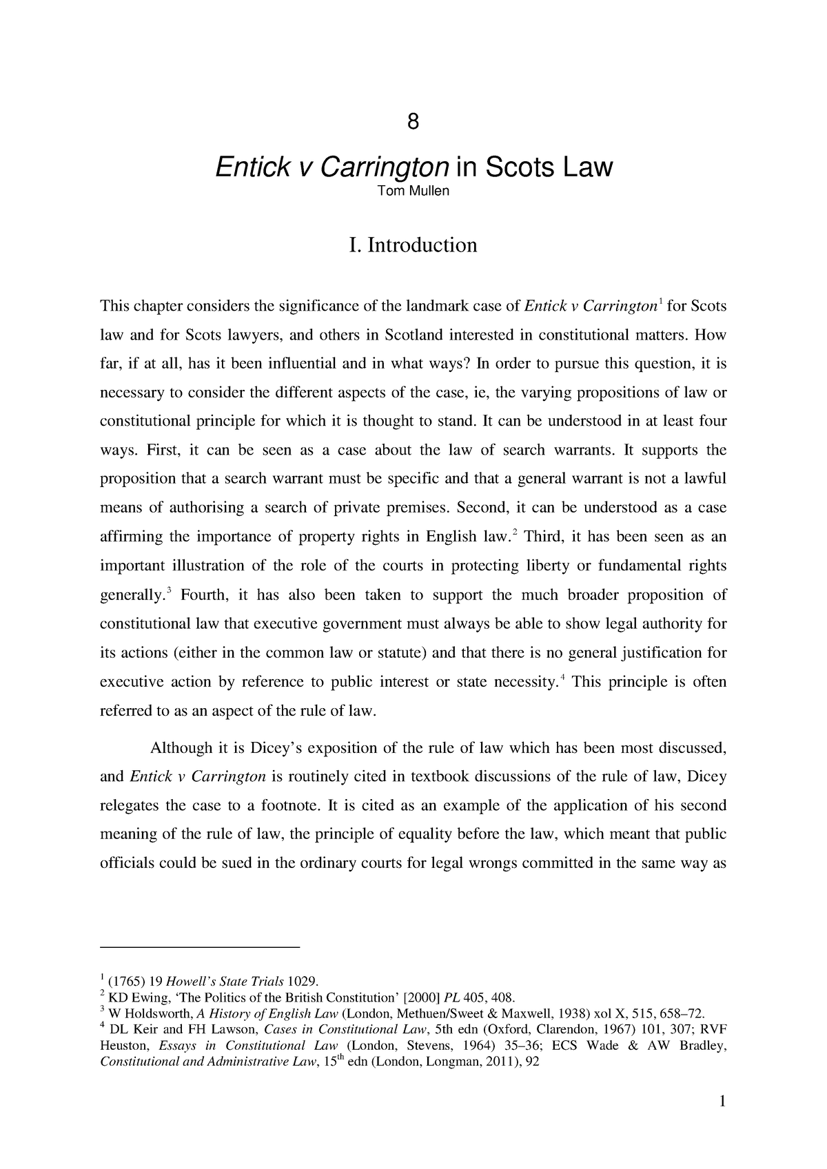 Entick vs Carrington - Constitutional law lol cases - 8 Entick v ...