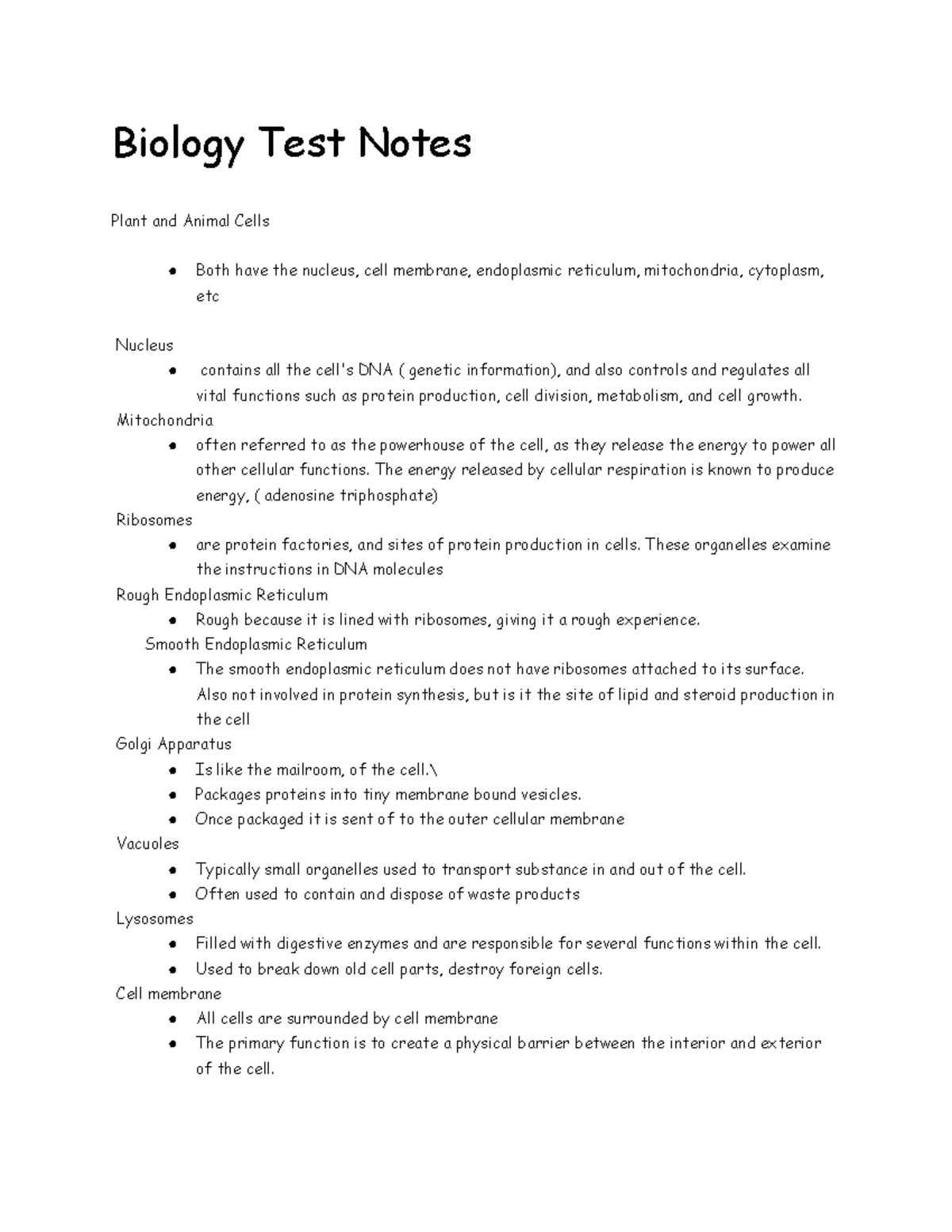 Biology Test Notes Biology Test Notes Plant and Animal Cells Both
