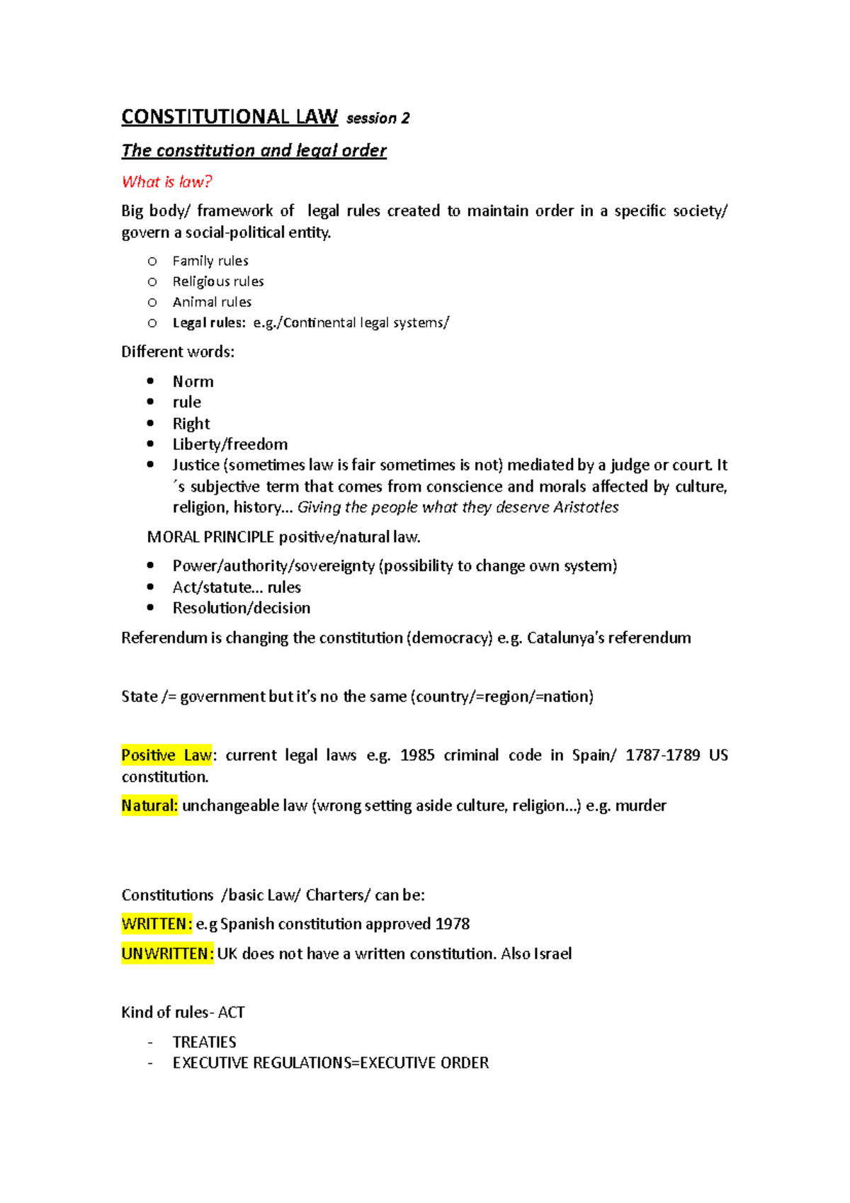 CL2 Constitution and legal order - CONSTITUTIONAL LAW session 2 The ...