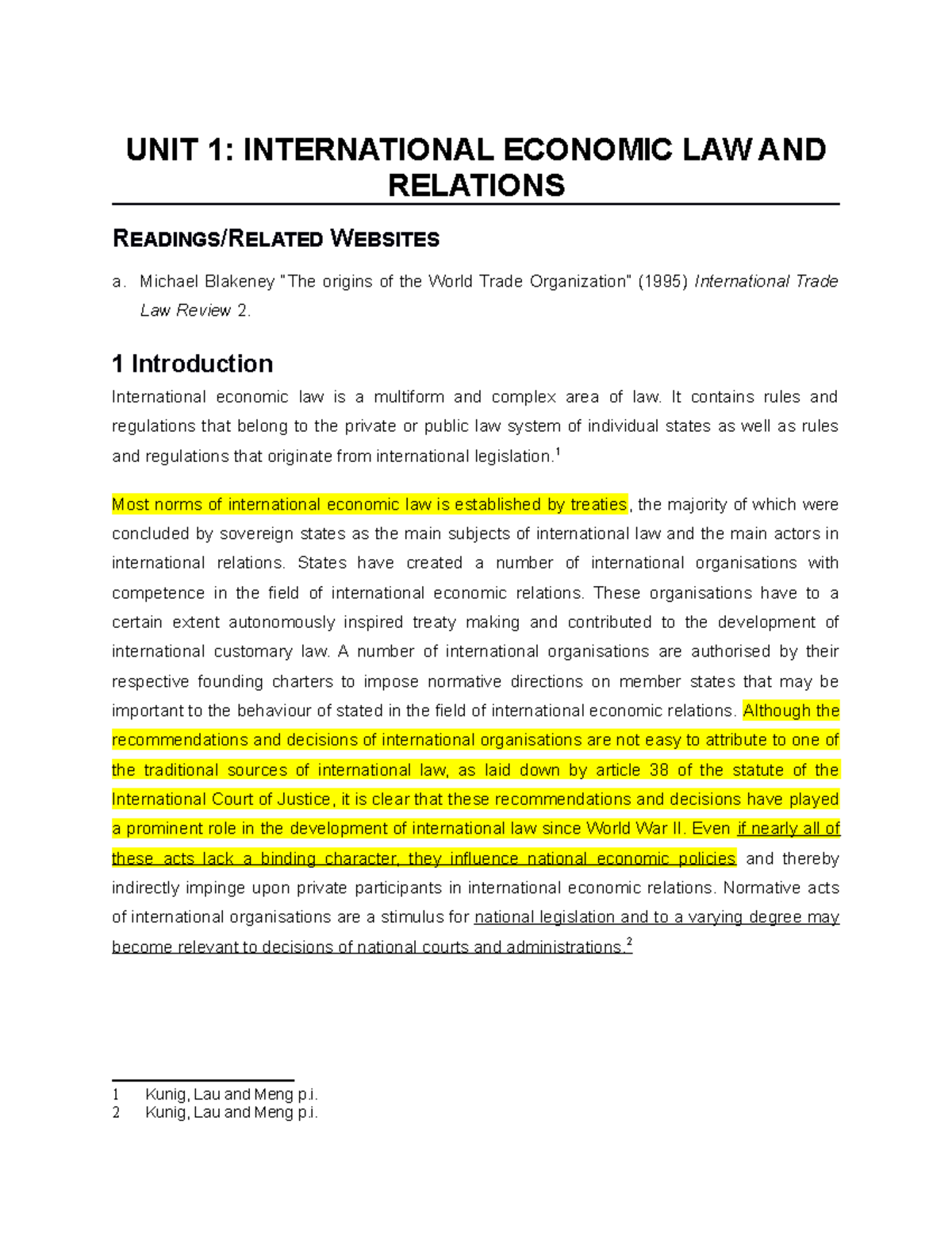 Learning Unit 1 Study material semester 1 - UNIT 1: INTERNATIONAL ...