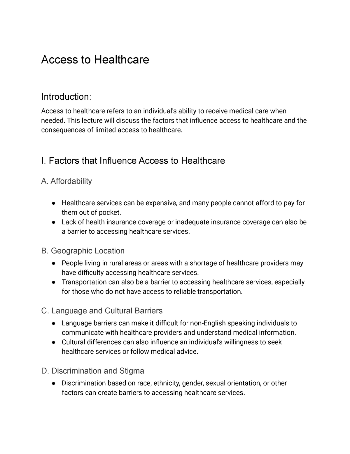 Personal And Community Health Hle 1150 Lecture 26 Access To Healthcare Access To